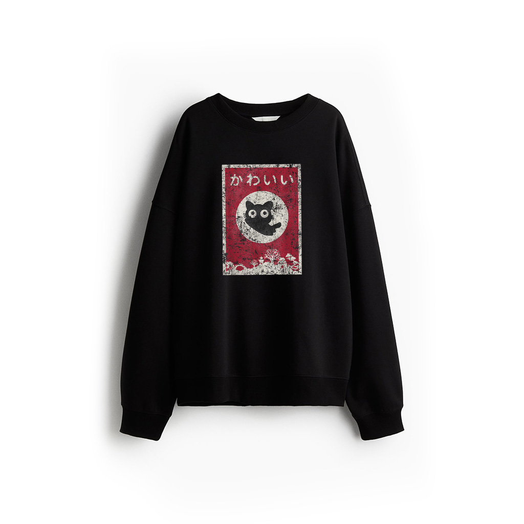 Kawaii Cat Japanese Black Anime Cat Sweatshirt