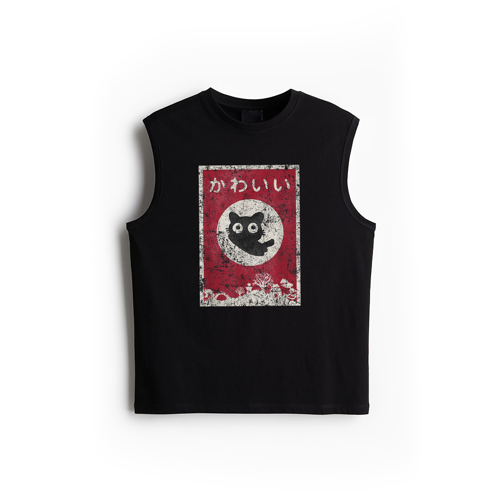 Kawaii Cat Japanese Black Anime Cat Tank Top
