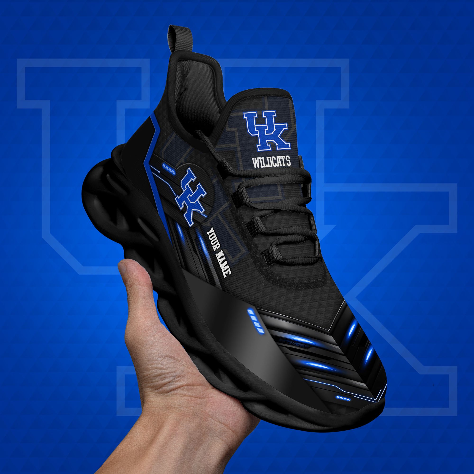 Kentucky Wildcats Black Clunky Sneaker Custom Name, Max Soul Shoes, Sport Gifts For Fan