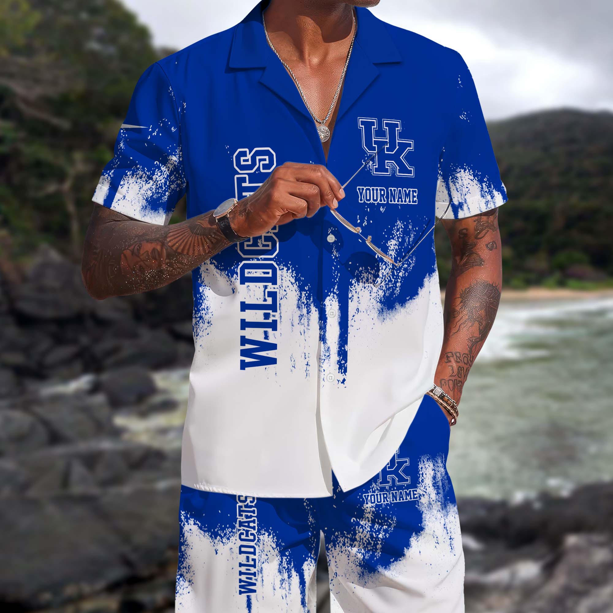 Kentucky Wildcats Hawaiian Shorts Set Custom You Name, Sports Shorts, Gifts For Fan