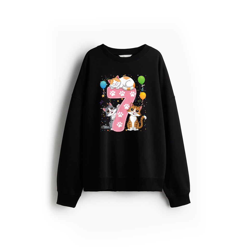 Kids 7Th Birthday Girl Cats Outfit 7 Years Old Sweatshirt