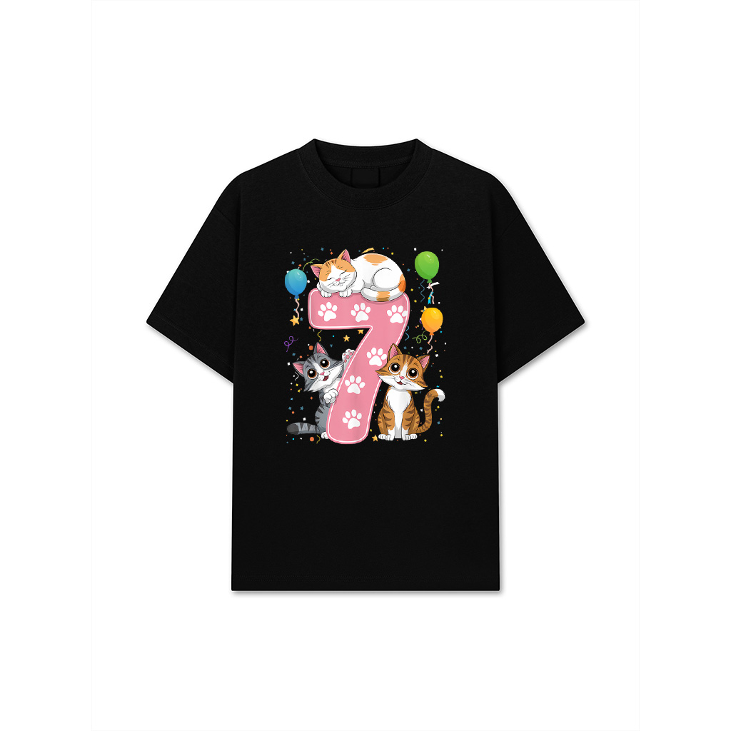 Kids 7Th Birthday Girl Cats Outfit 7 Years Old T-Shirt