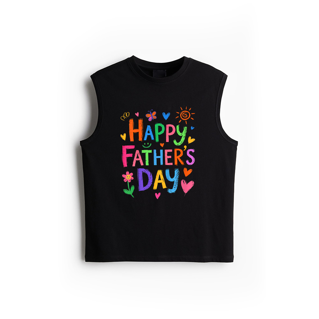 Kids Happy Father's Day Funny Daughter Girl Boy Kid Hand Drawn Tank Top