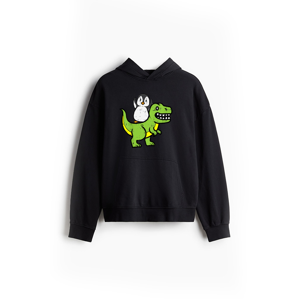 Kids Penguin Riding Dinosaur Trex Cute Boys Kids Toddler Youth Hoodie
