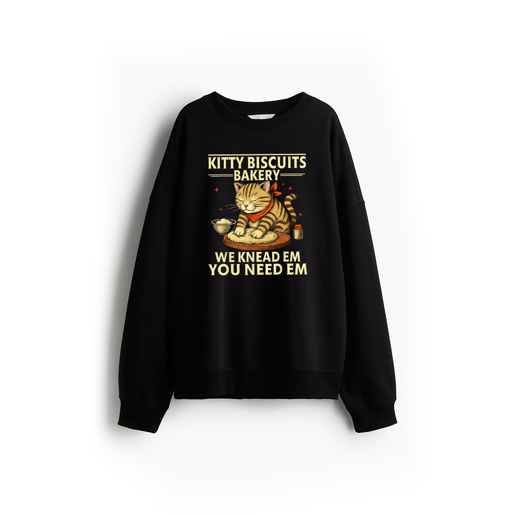 Kitty Biscuits Bakery We Knead Em You Need Em Purring Cat Sweatshirt 21-07-2025