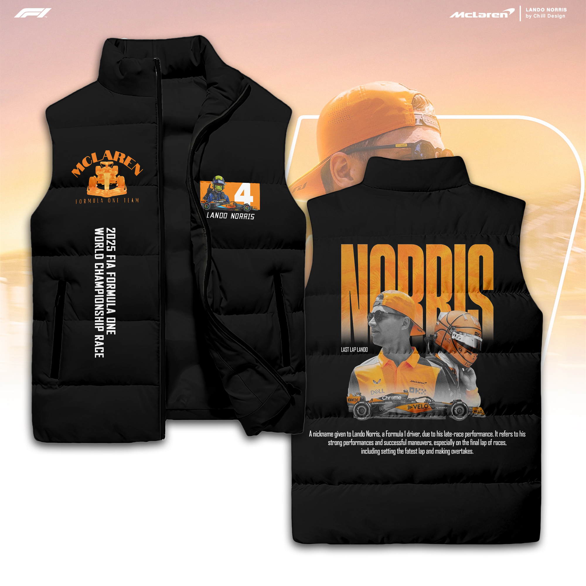 Lando Norris Style Sleeveless Puffer Jacket