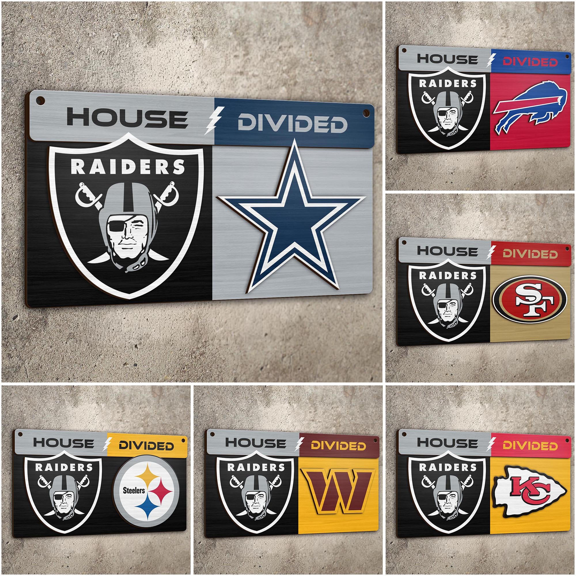 Las Vegas Raiders 2 Layers Woodsign Choose Any Team, House Divided Sign, Wall Hangings