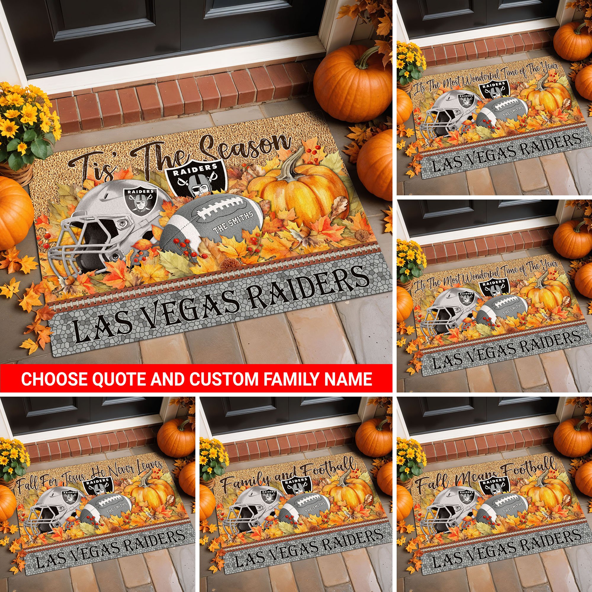 Las Vegas Raiders Doormat Custom Your Family Name And Choose Your Quotes, Sport Doormat, Sport Gifts For Fan