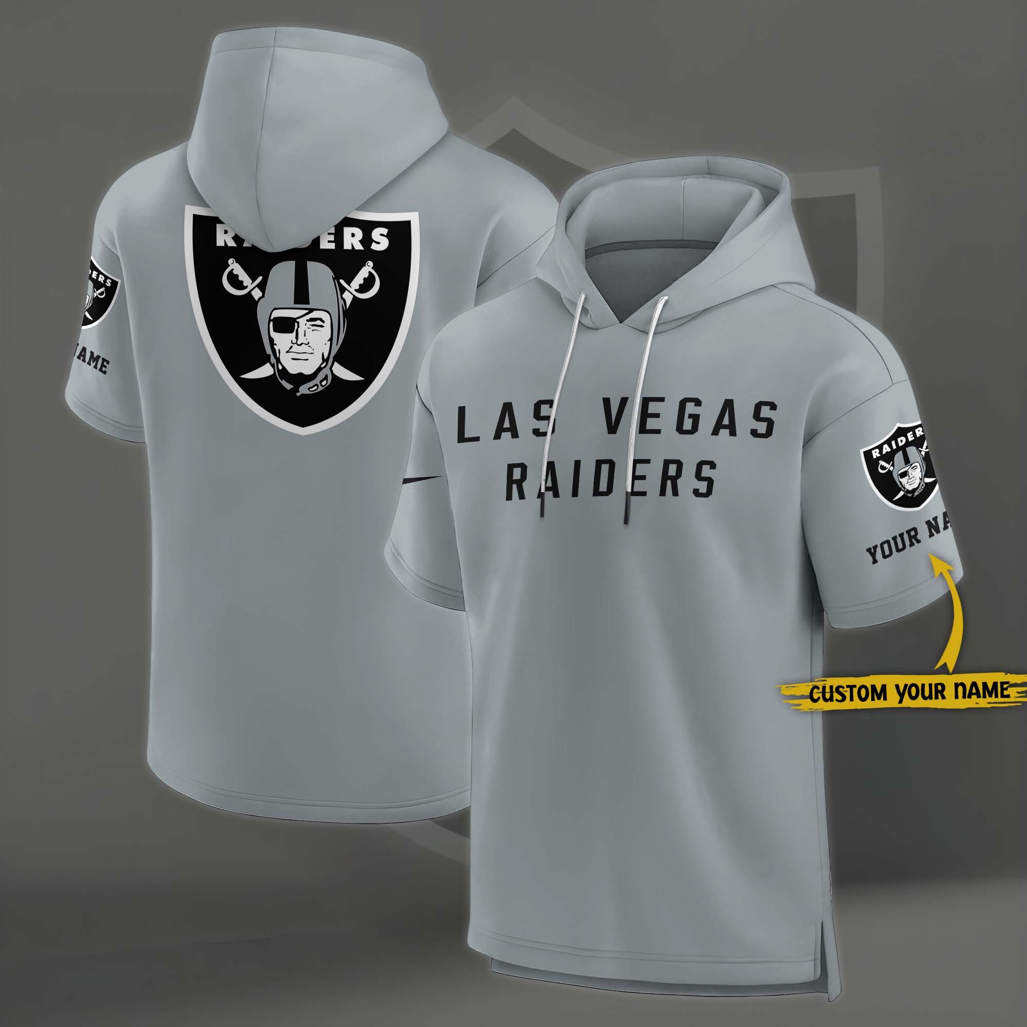 Las Vegas Raiders Elements Future Ground Lettering Short Sleeve Pullover Hoodie Custom Name, Gifts For Football Lovers EHIVM 03121220