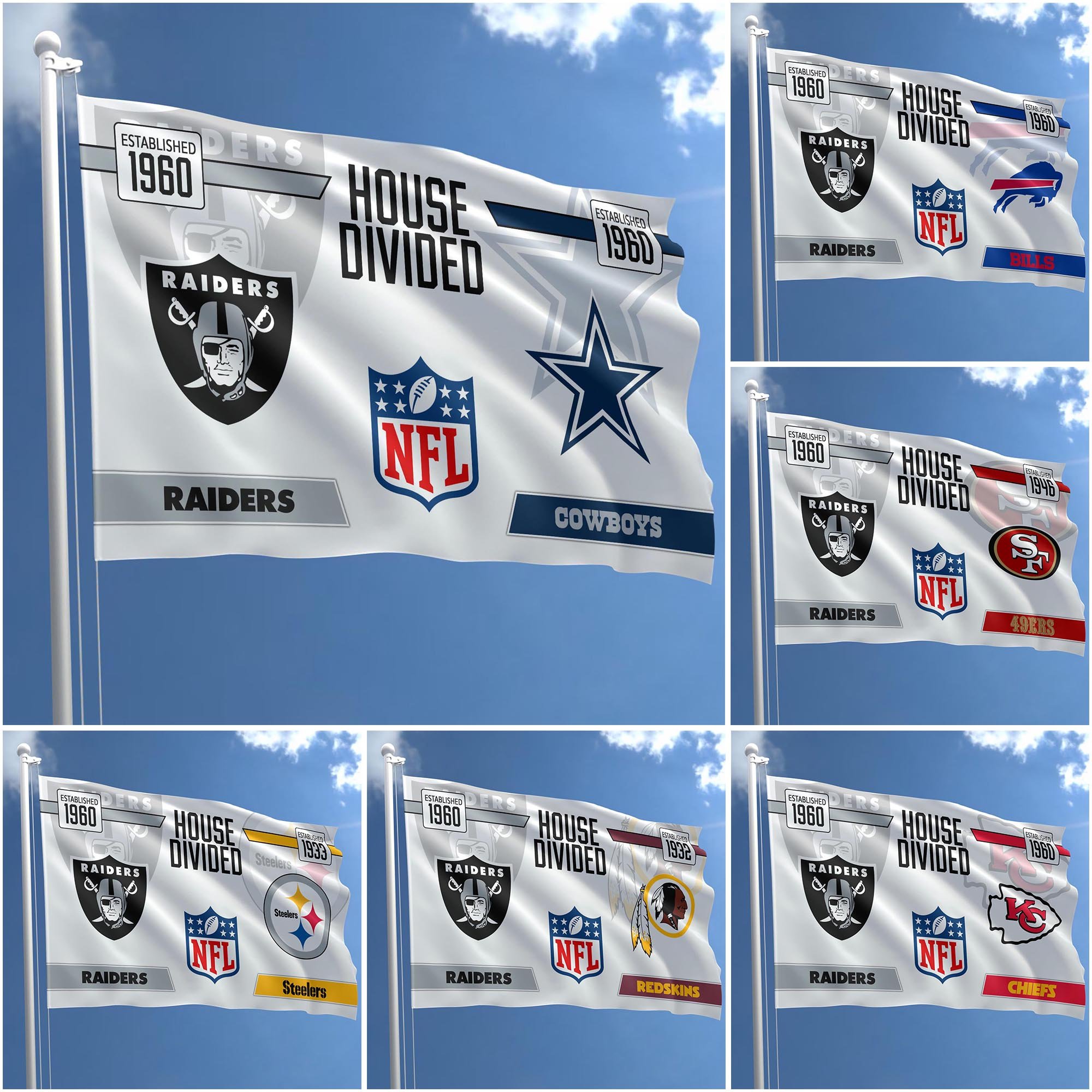 Las Vegas Raiders Flag 3X5ft Choose Any Team, House Divided Flag, Home Decors