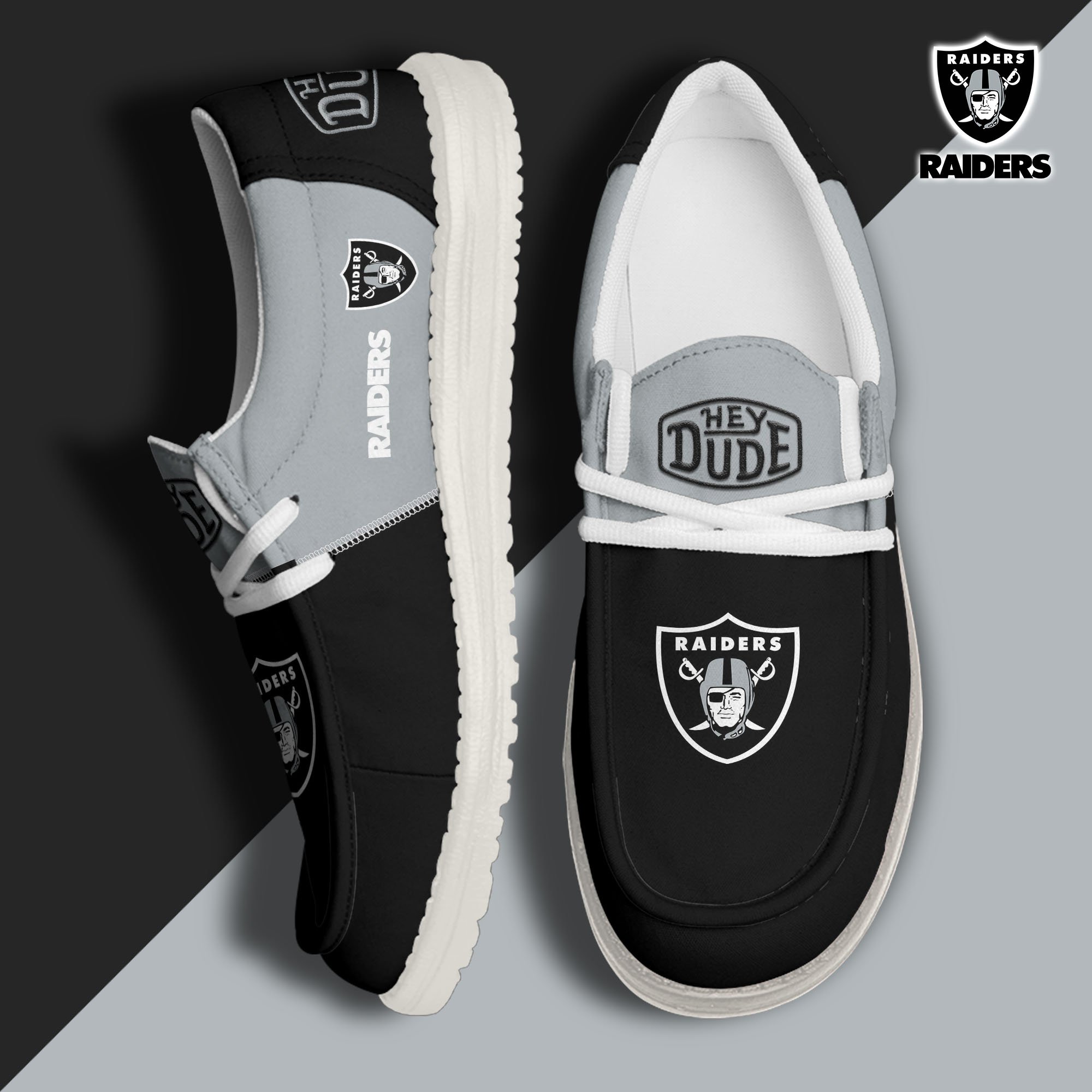 Las Vegas Raiders Football Hey Dude Canvas Loafer Shoes Custom Your Name, Sport Shoes For Fan, Fan Gifts