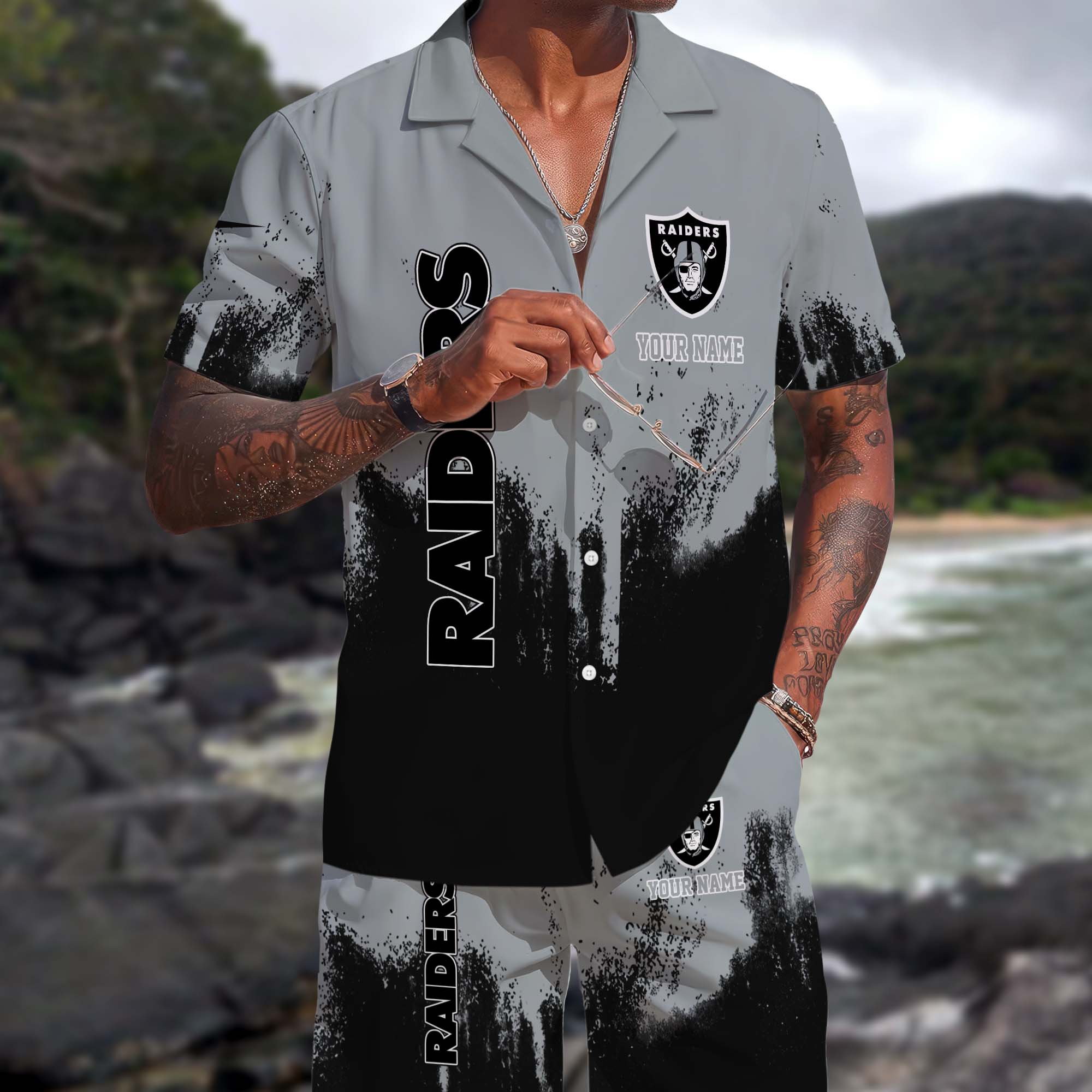 Las Vegas Raiders Hawaiian Shorts Set Custom You Name, Sport Shorts, Gifts For Fan