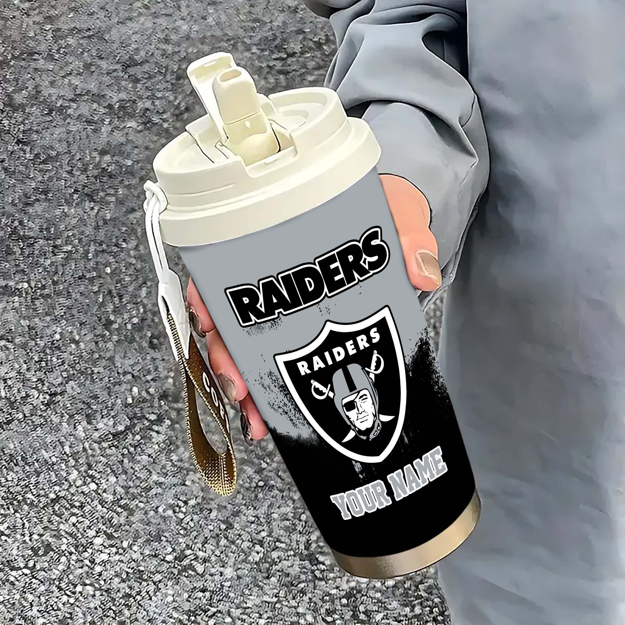 Las Vegas Raiders Insulated Coffee Mug With Straw And Lid, Portable Coffee Travel Mug For Car, Fan Gifts