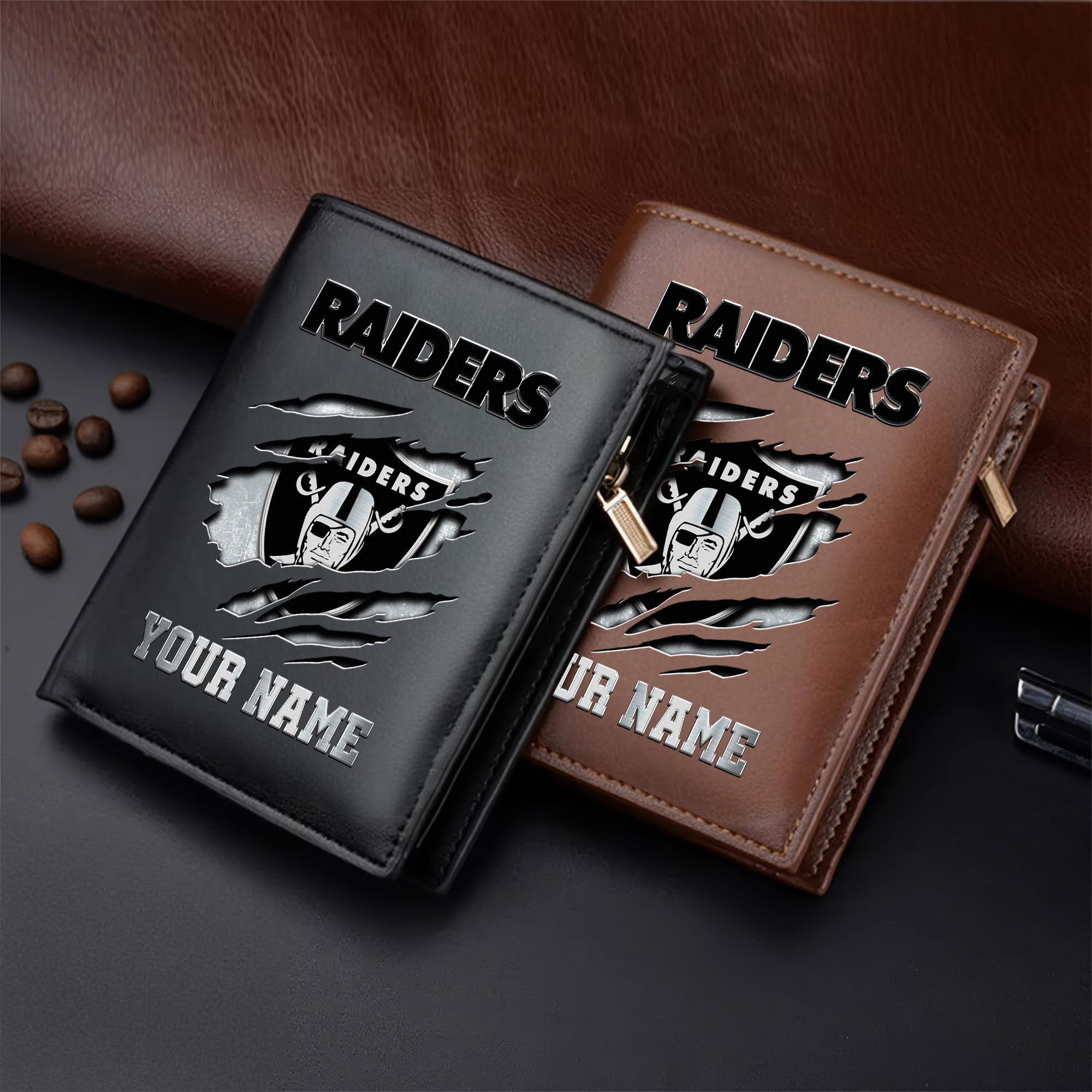 Las Vegas Raiders Men Wallet Custom Your Name, Football Team Men Wallet For Fans, Gifts For Football Lovers