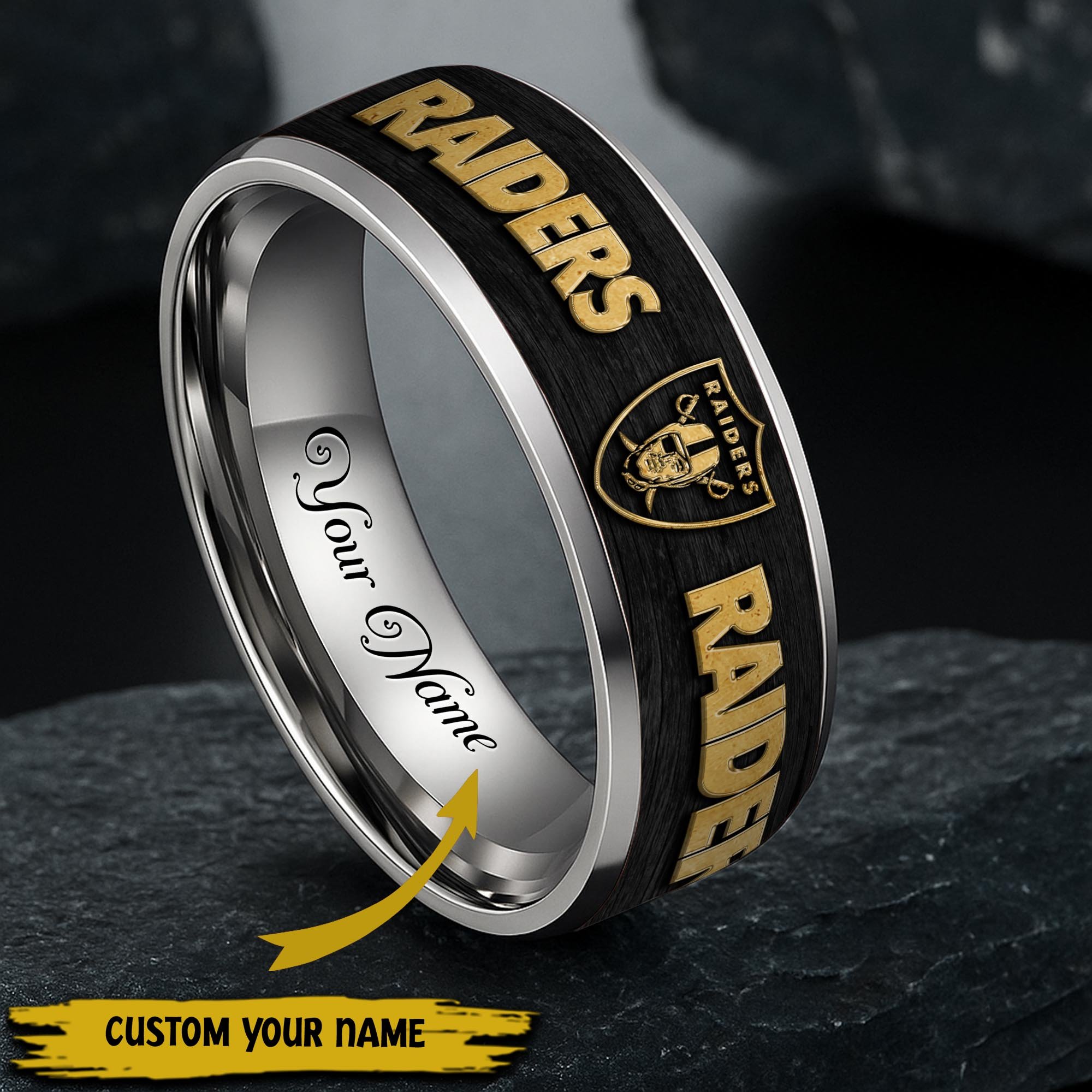 Las Vegas Raiders Stainless Steel Rings Comes With Box Custom Your Name 2025 Versions, Gifts For Fan