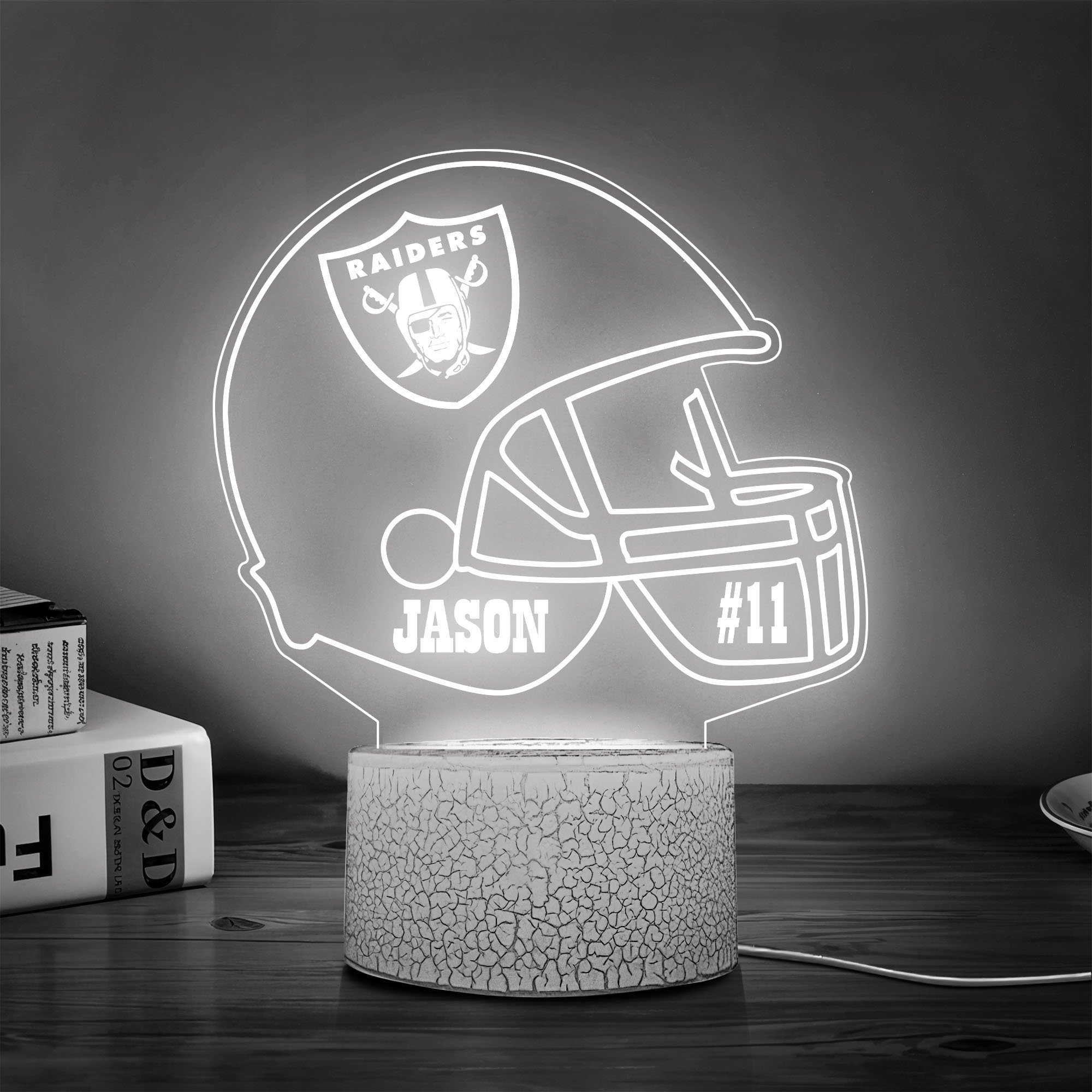 Las Vegas Raiders Team 3D Led Lamp Custom Number And Name, Led Lamp For Sport Fans 