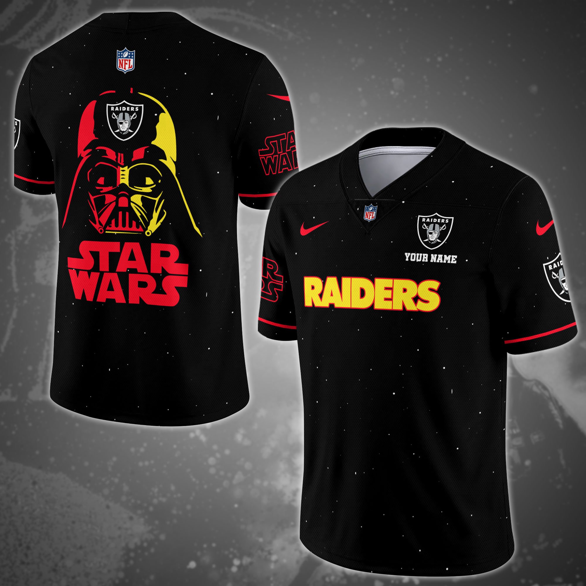 Las Vegas Raiders Team And Star Wars Vneck Football Jersey Custom Name, Sport Shirts, Sport Gifts