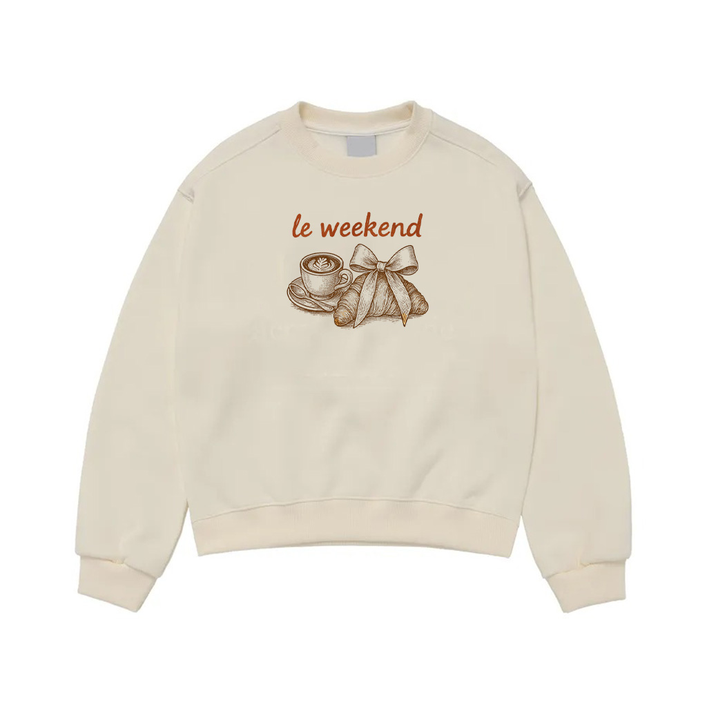 Le Weekend Coquette Bow Croissant Coffee Premium Sweatshirt