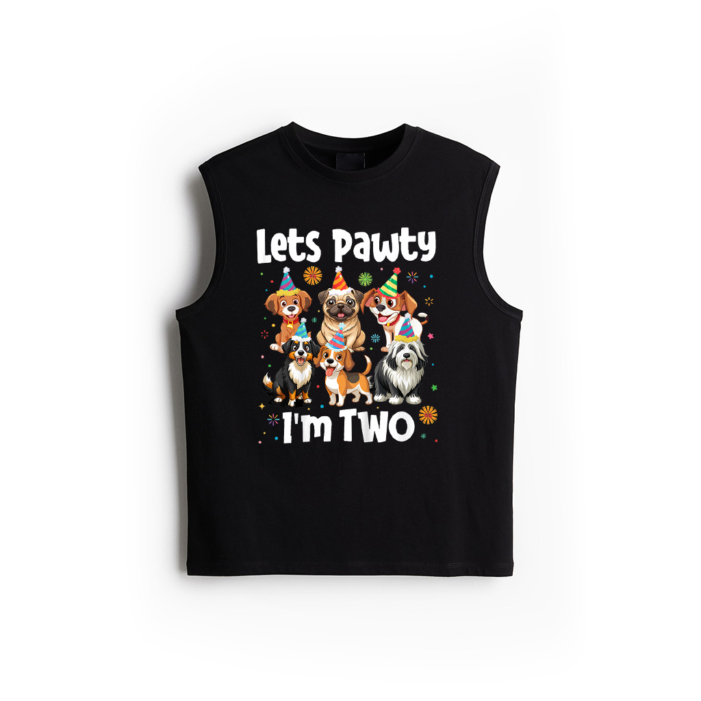 Let's Pawty I'm Two Puppy Dog Lover 2Nd Birthday Party Kids Tank Top