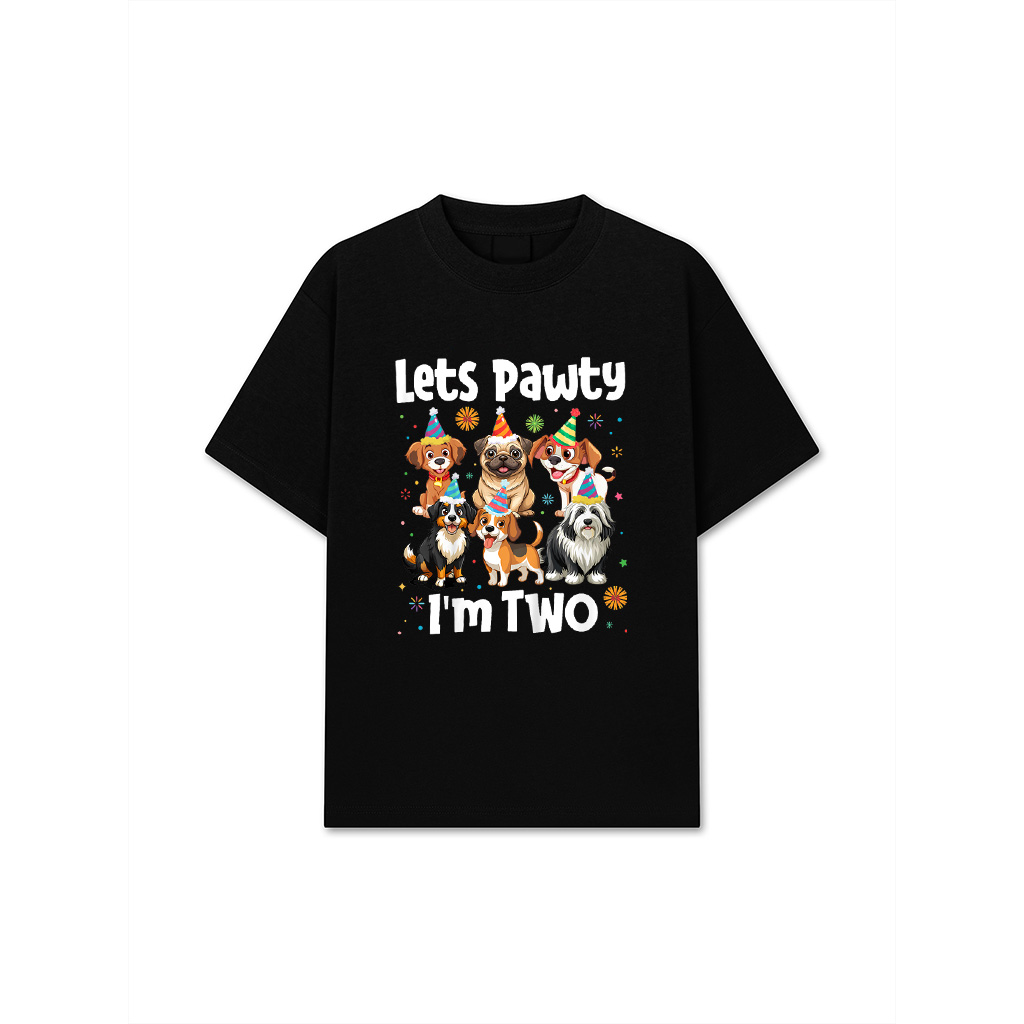 Let's Pawty I'm Two Puppy Dog Lover 2Nd Birthday Party Kids T-Shirt