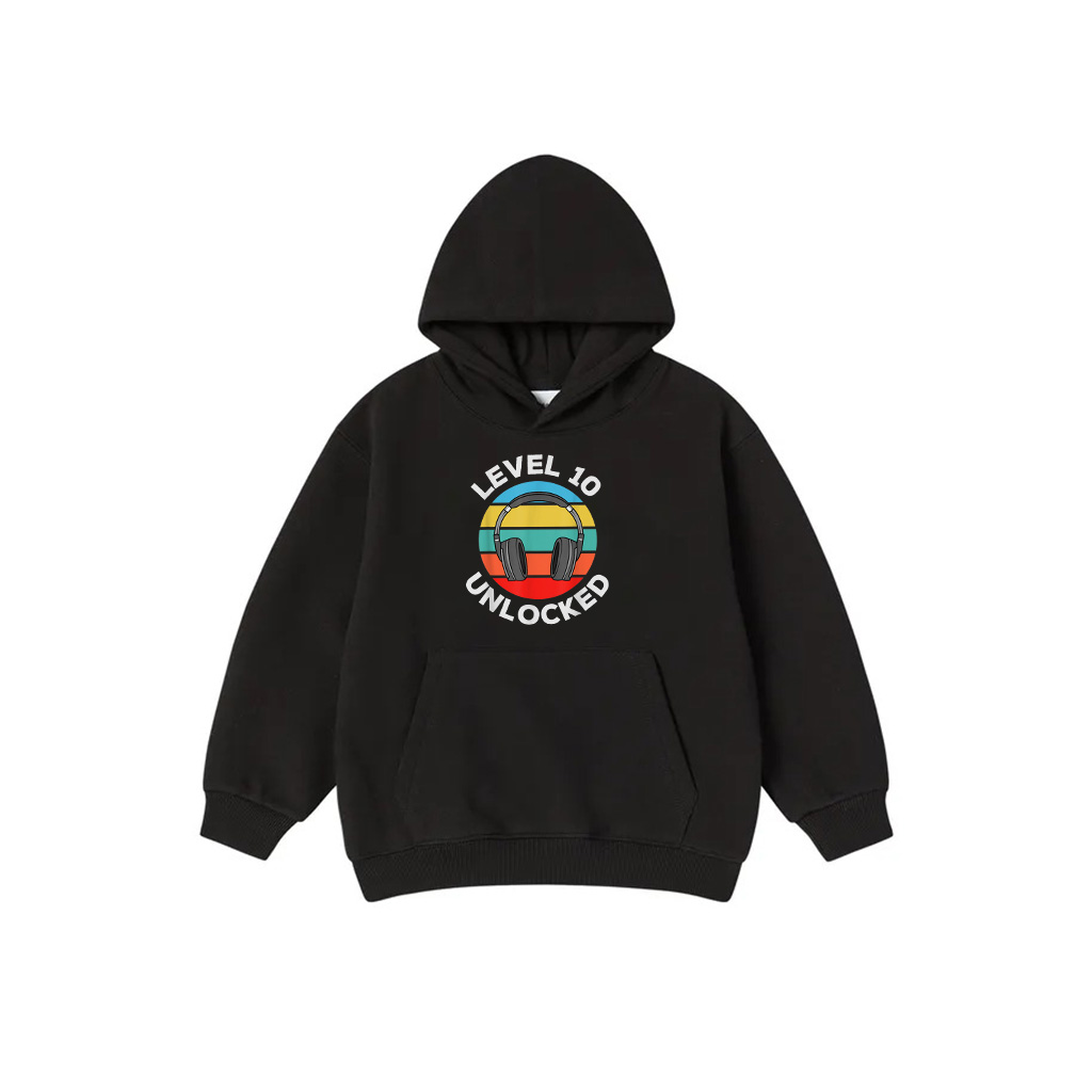 Level 10 Unlocked Music DJ Headphones Vintage 10Th Birthday Hoodie