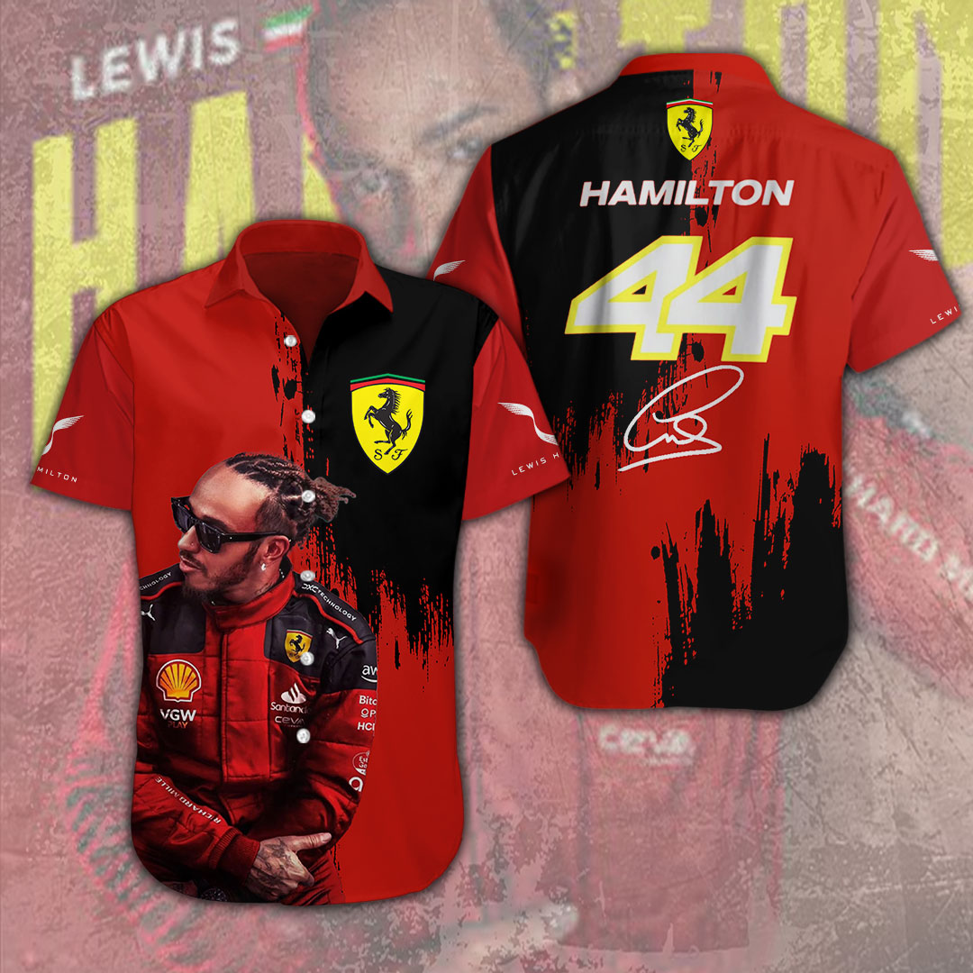 Lewis Hamilton X Scuderia Ferrari F1 Racing Hawaiian Shirt Gifts For Fans