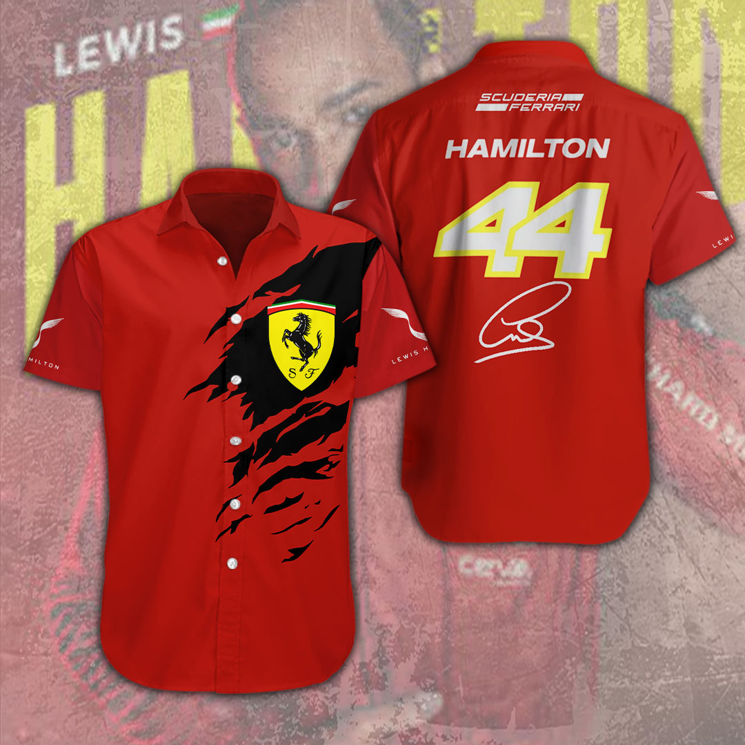 Lewis Hamilton X Scuderia Ferrari F1 Racing Hawaiian Shirt Gifts For Fans