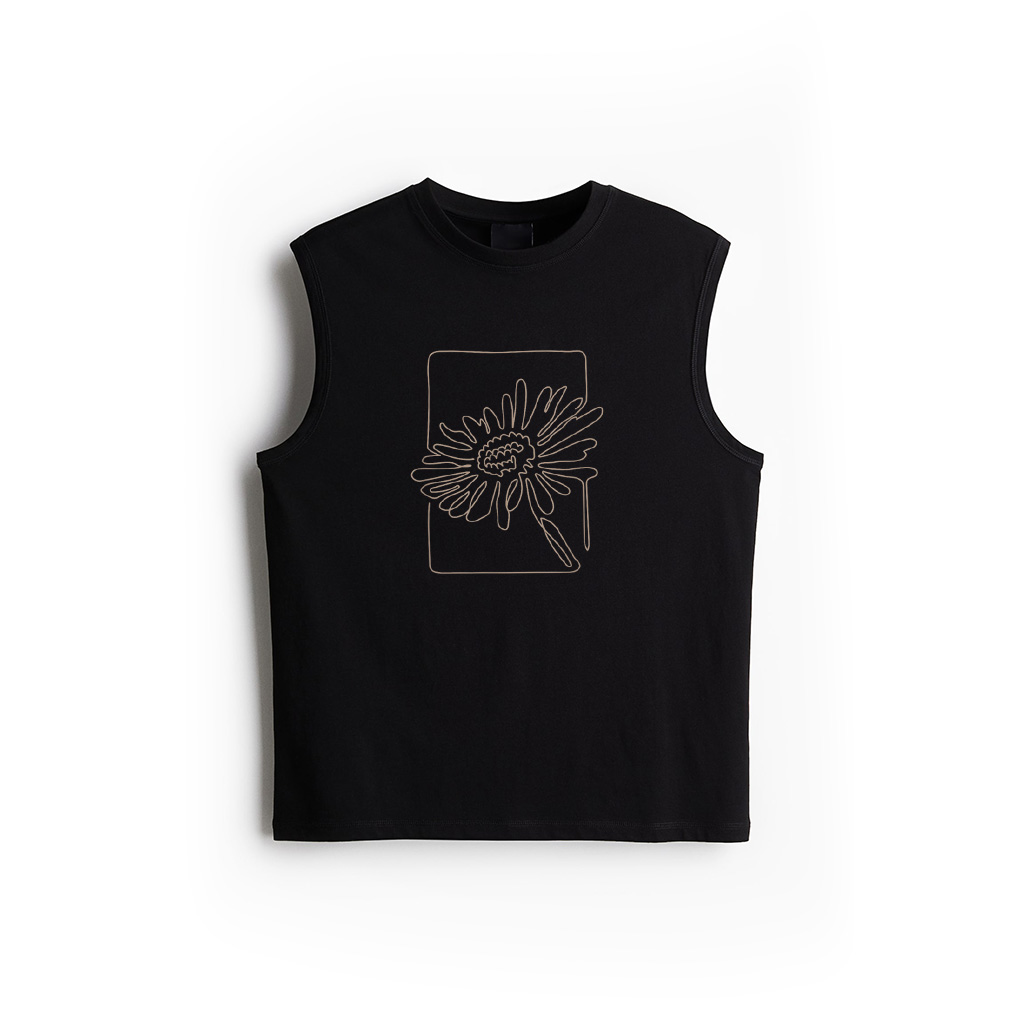 Line Drawing Bohemian Flowers, Continuous Line Daisy Flower Tank Top