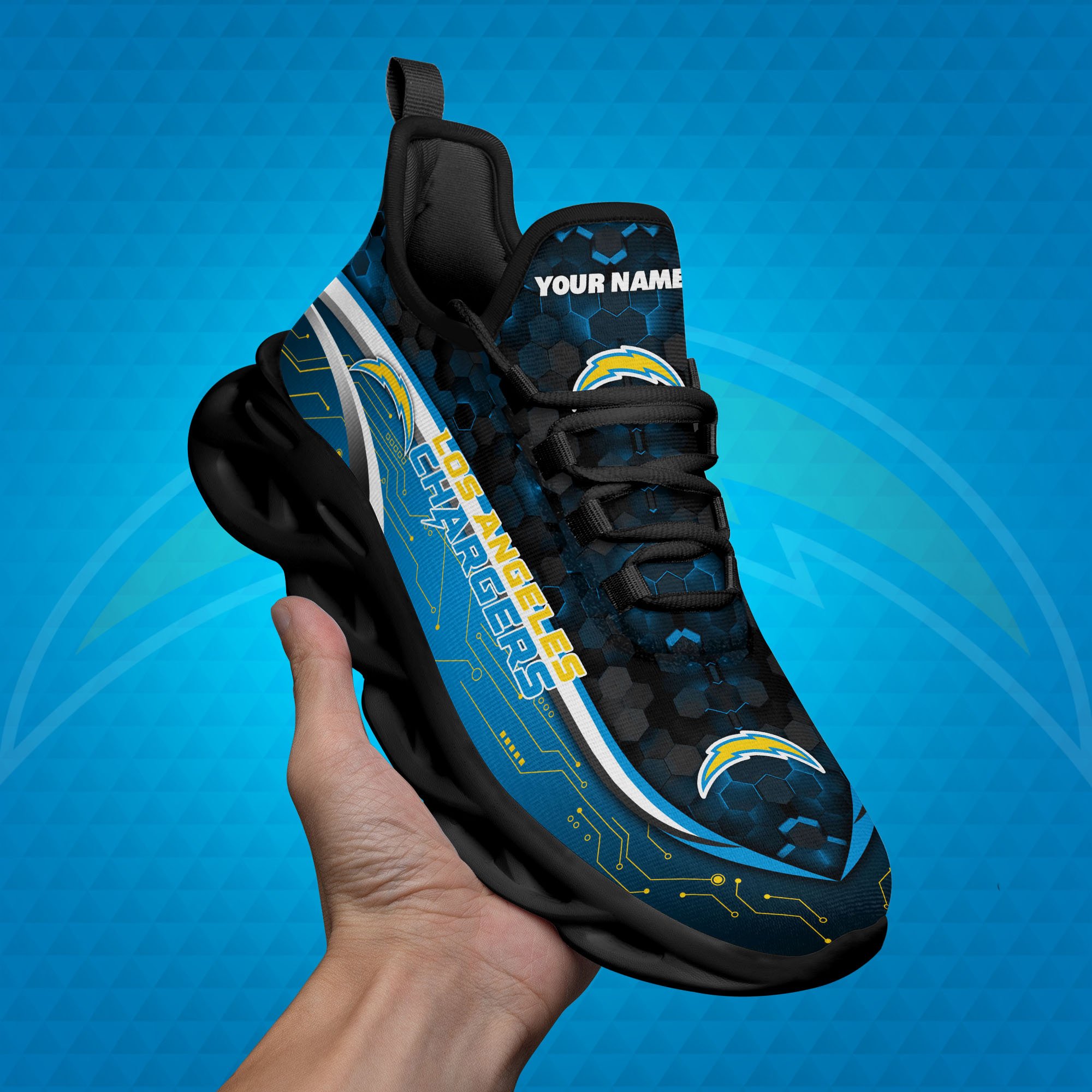 Los Angeles Chargers Black Clunky Sneakers Custom Name, Max Soul Shoes, Sport Gifts