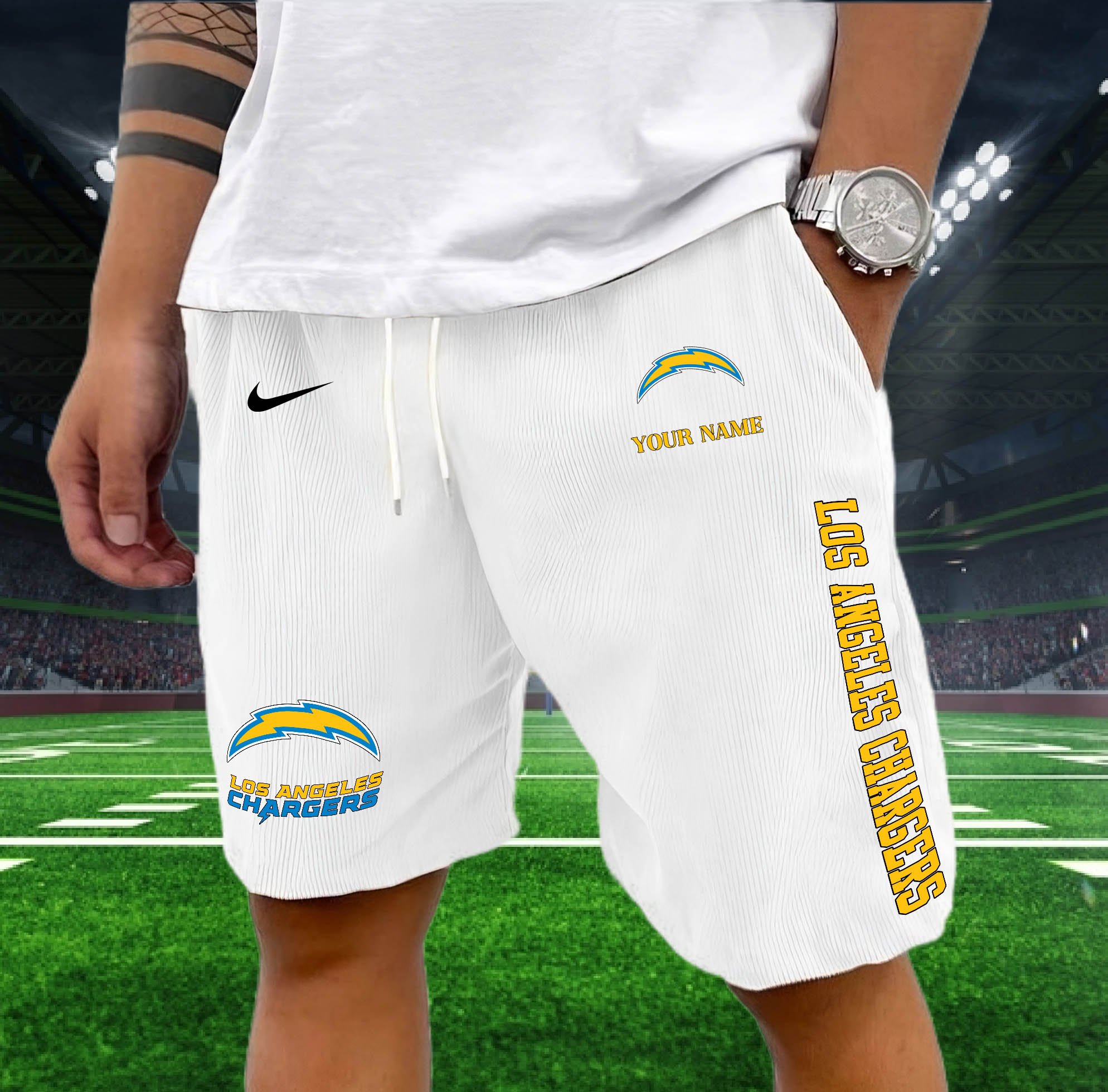 Los Angeles Chargers Corduroy Shorts Custom You Name, Sport Corduroy Shorts, Gifts For Fan