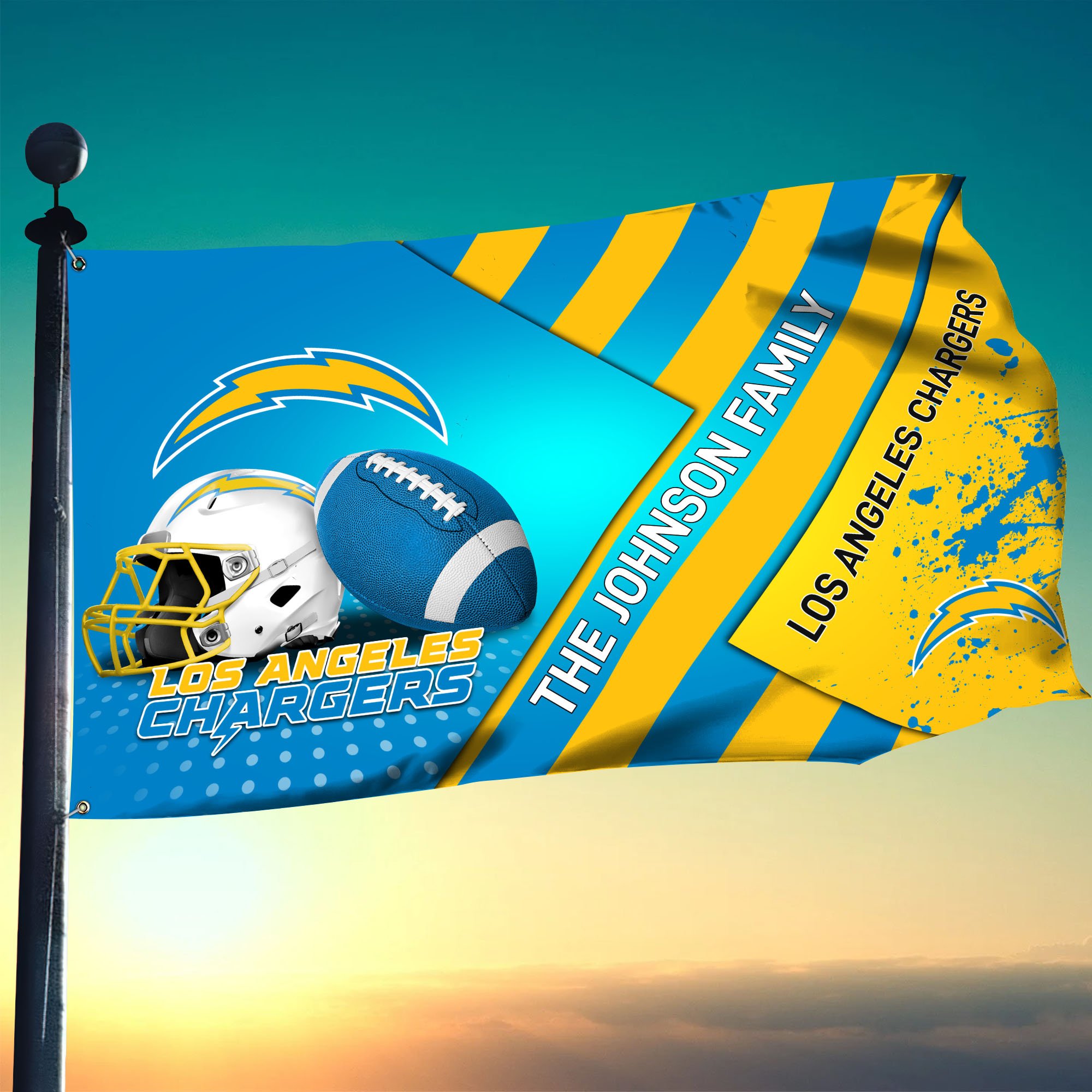 Los Angeles Chargers Flag 3X5ft 4X6ft Custom Your Family Name, Sport Team Flag, Sport Gifts