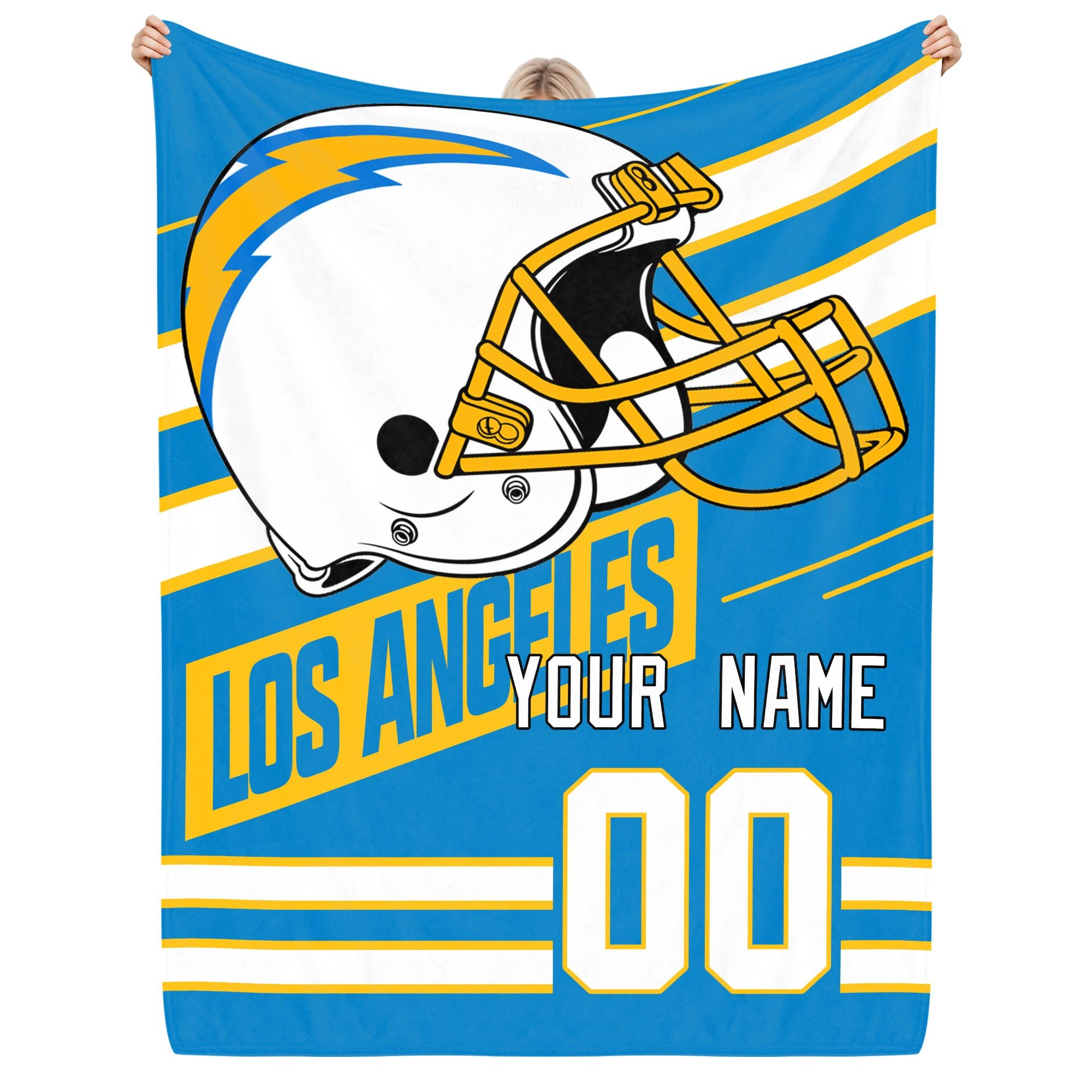 Los Angeles Chargers Fleece Blanket Custom Name And Number, Sport Blanket For Fans