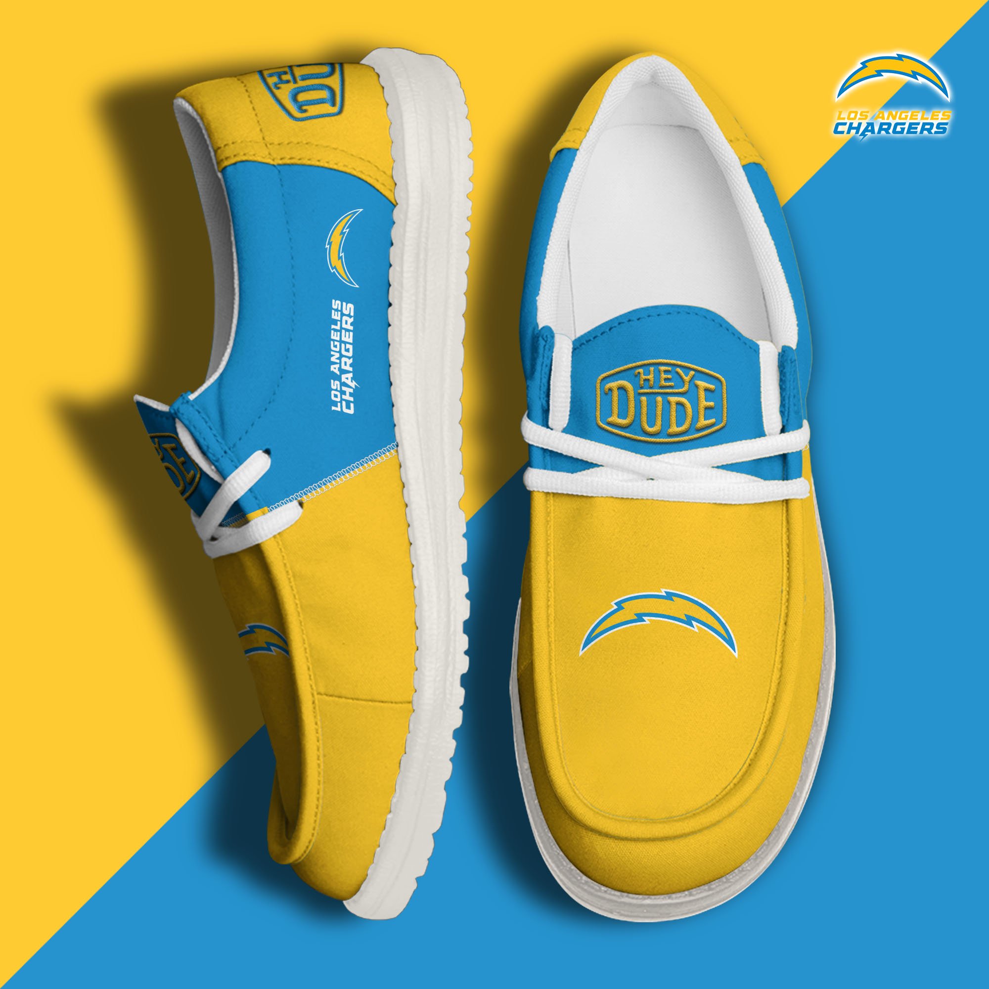 Los Angeles Chargers Football Hey Dude Canvas Loafer Shoes Custom Your Name, Sport Shoes For Fan, Fan Gifts