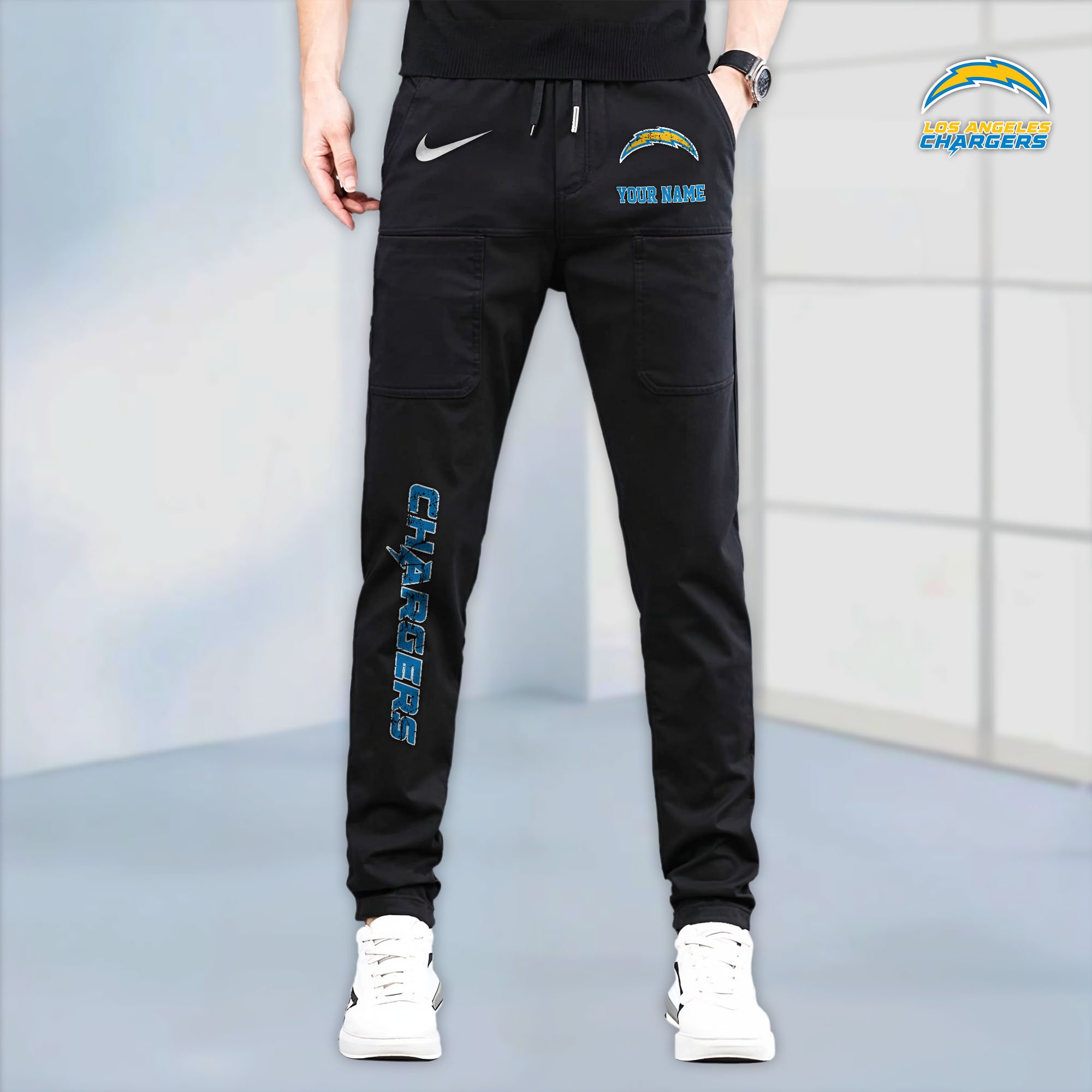 Los Angeles Chargers High Stretch Multi Pocket Durable Cargo Pants - Long Custom Name 