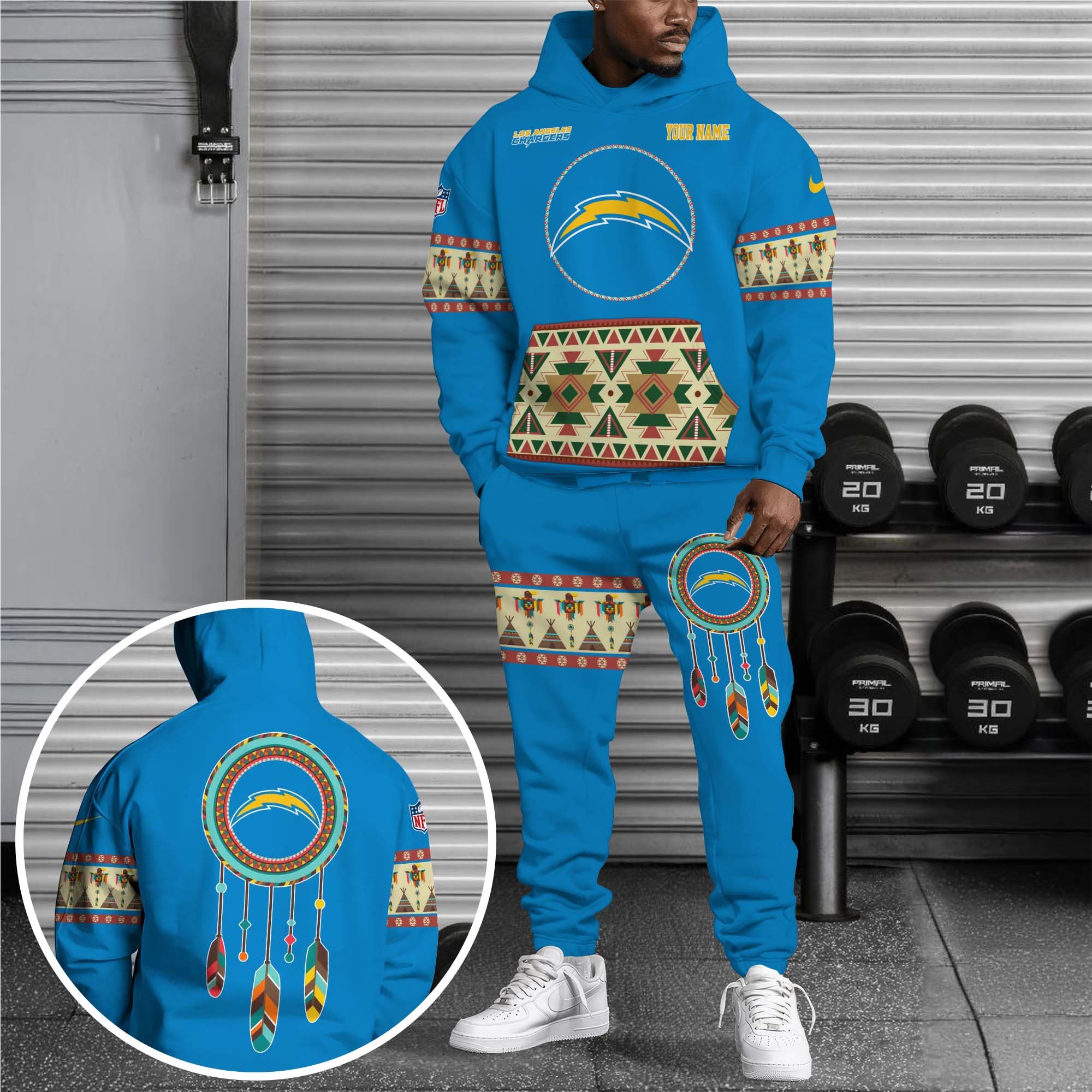 Los Angeles Chargers Hoodie Sweatpants Set Custom Your Name, Sport Hoodie Sweatpants Set, Sport Gifts For Fan