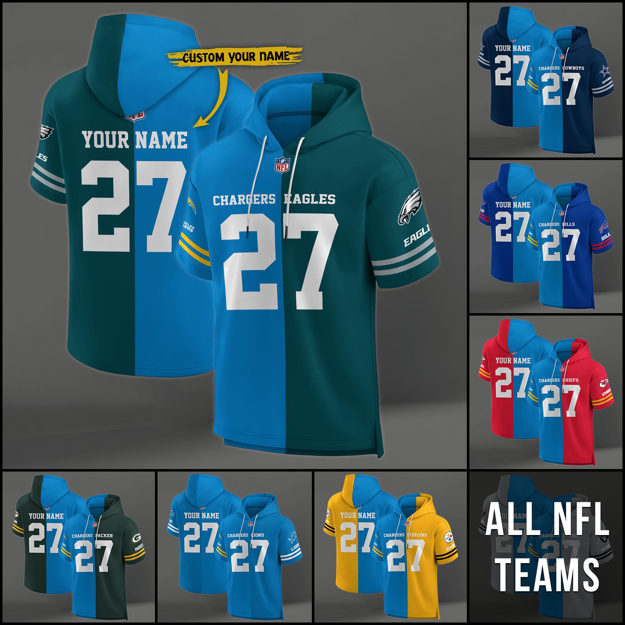Los Angeles Chargers House Divided Hoodie Custom Name, Number And Team, Hoodie For Football Fans