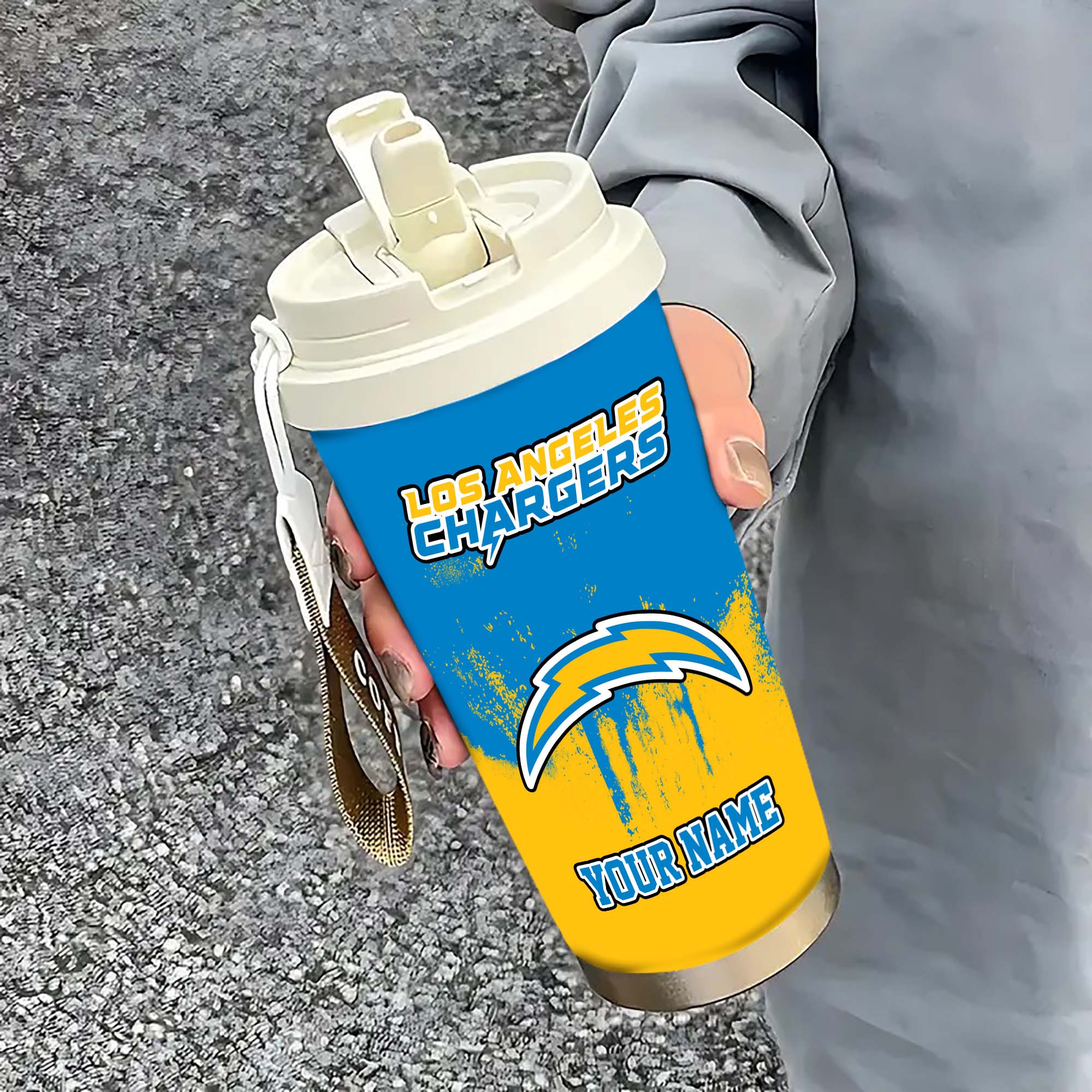 Los Angeles Chargers Insulated Coffee Mug With Straw And Lid, Portable Coffee Travel Mug For Car, Fan Gifts