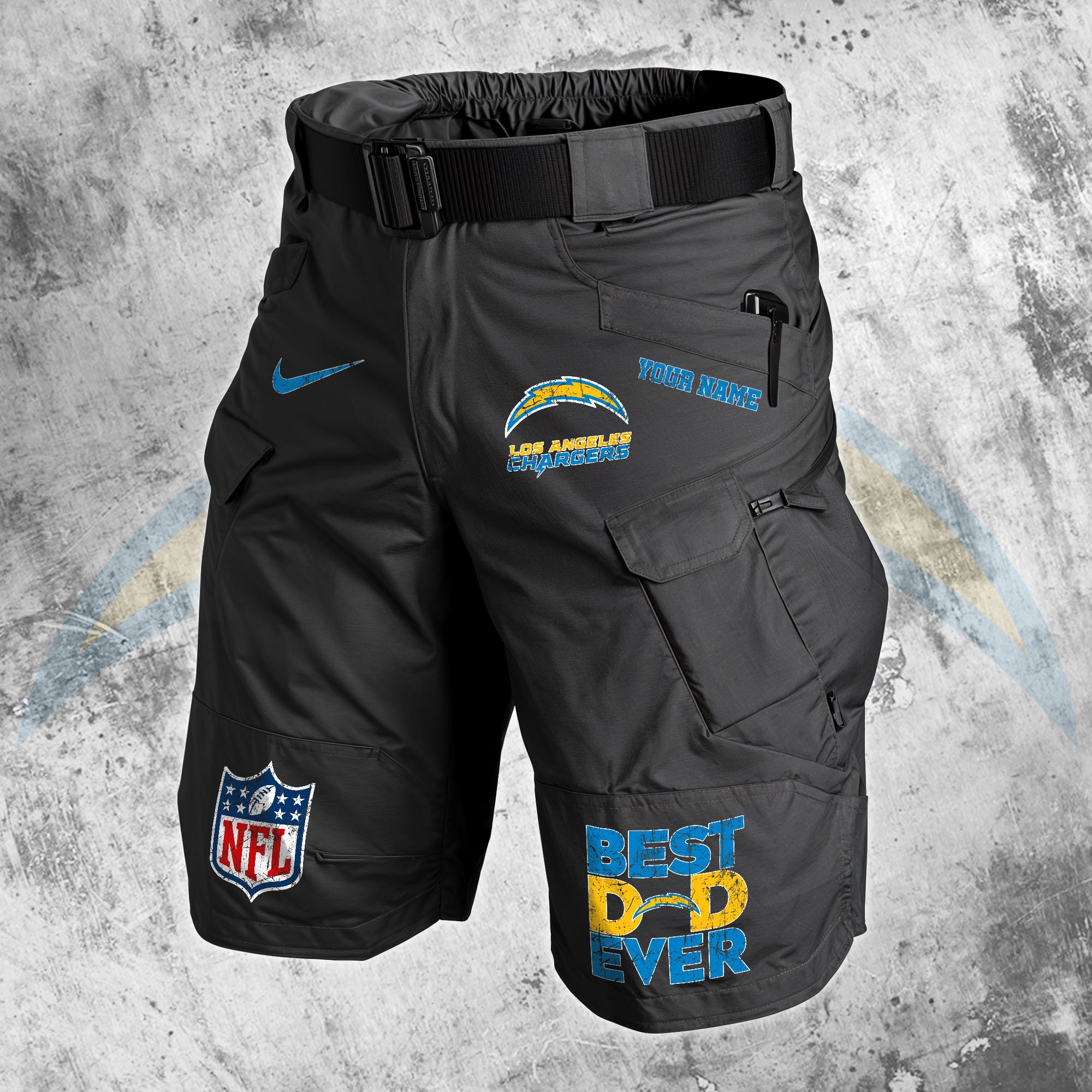 Los Angeles Chargers Men Cargo Shorts Custom Your Name, Football Lovers Clothings, Fathers Day Gifts 