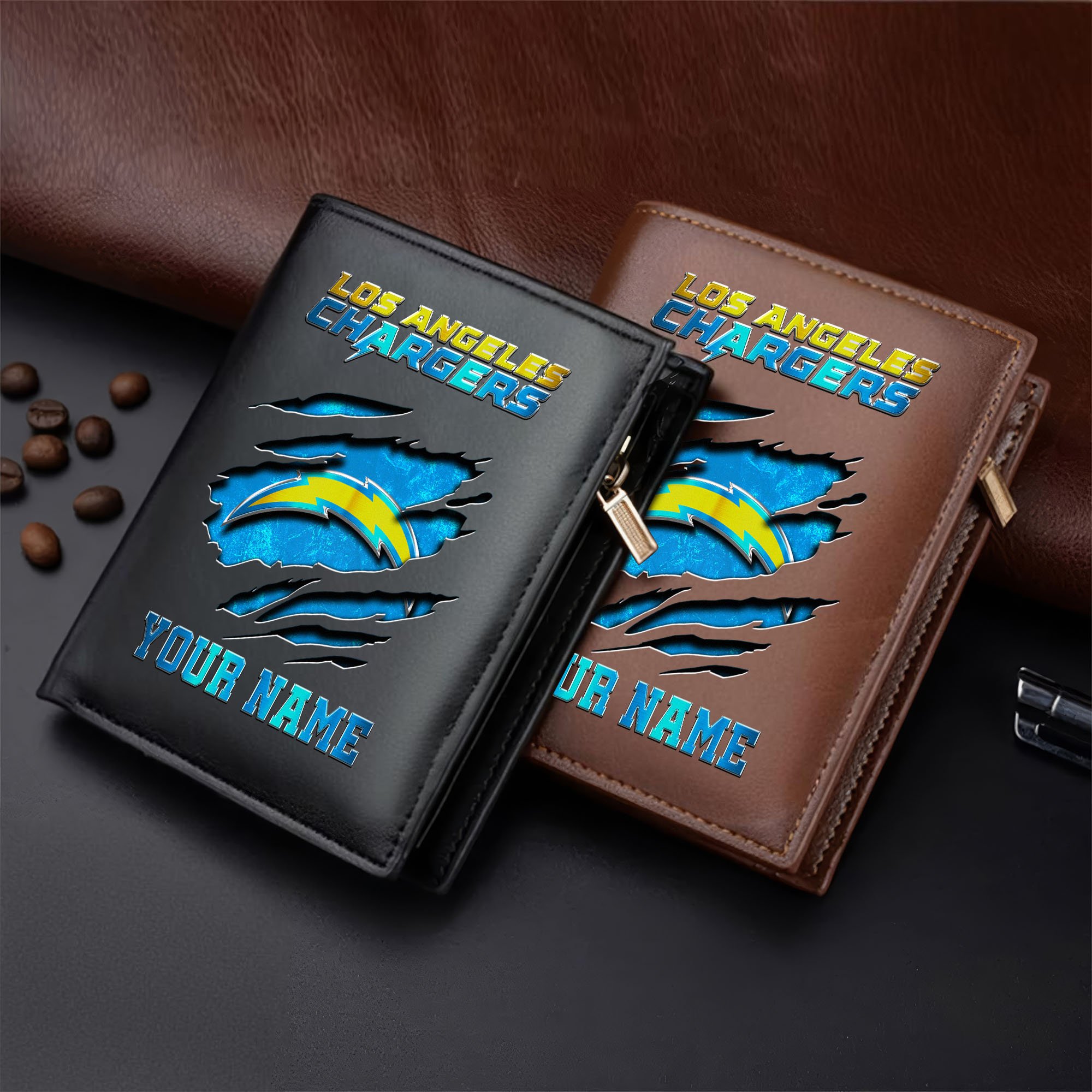 Los Angeles Chargers Men Wallet Custom Your Name, Football Team Men Wallet For Fans, Gifts For Football Lovers