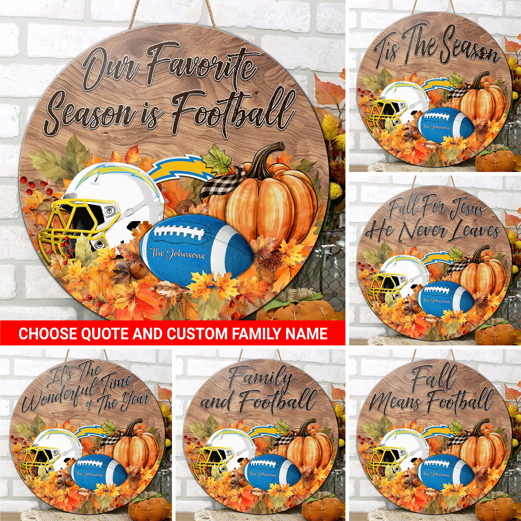 Los Angeles Chargers Shape Wooden Sign Custom Your Family Name And Choose Your Quotes, Sport Sign