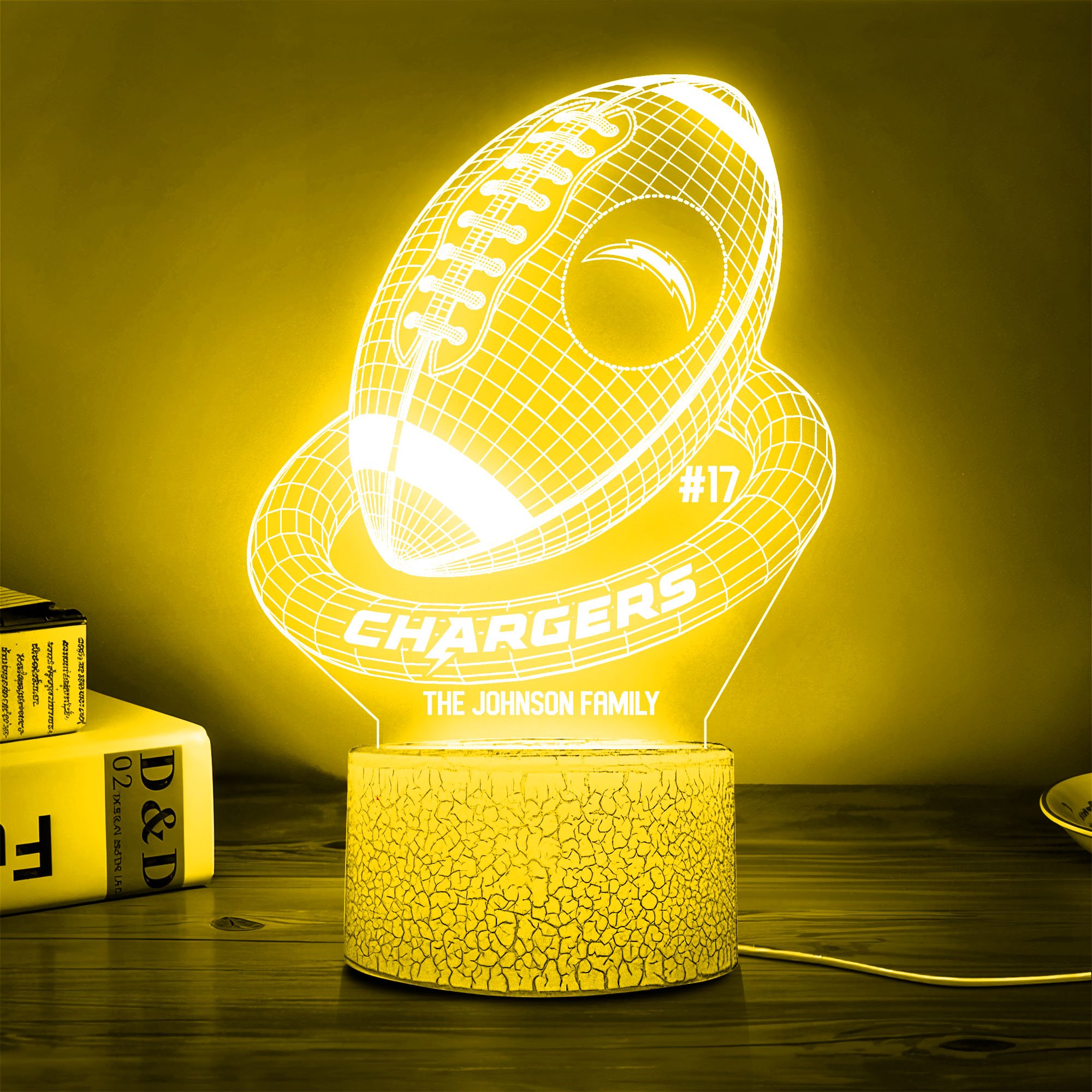 Los Angeles Chargers Sport Team 3D Led Lamps Custom Family Name And Number, Sport Gifts, Sport Home Decor 