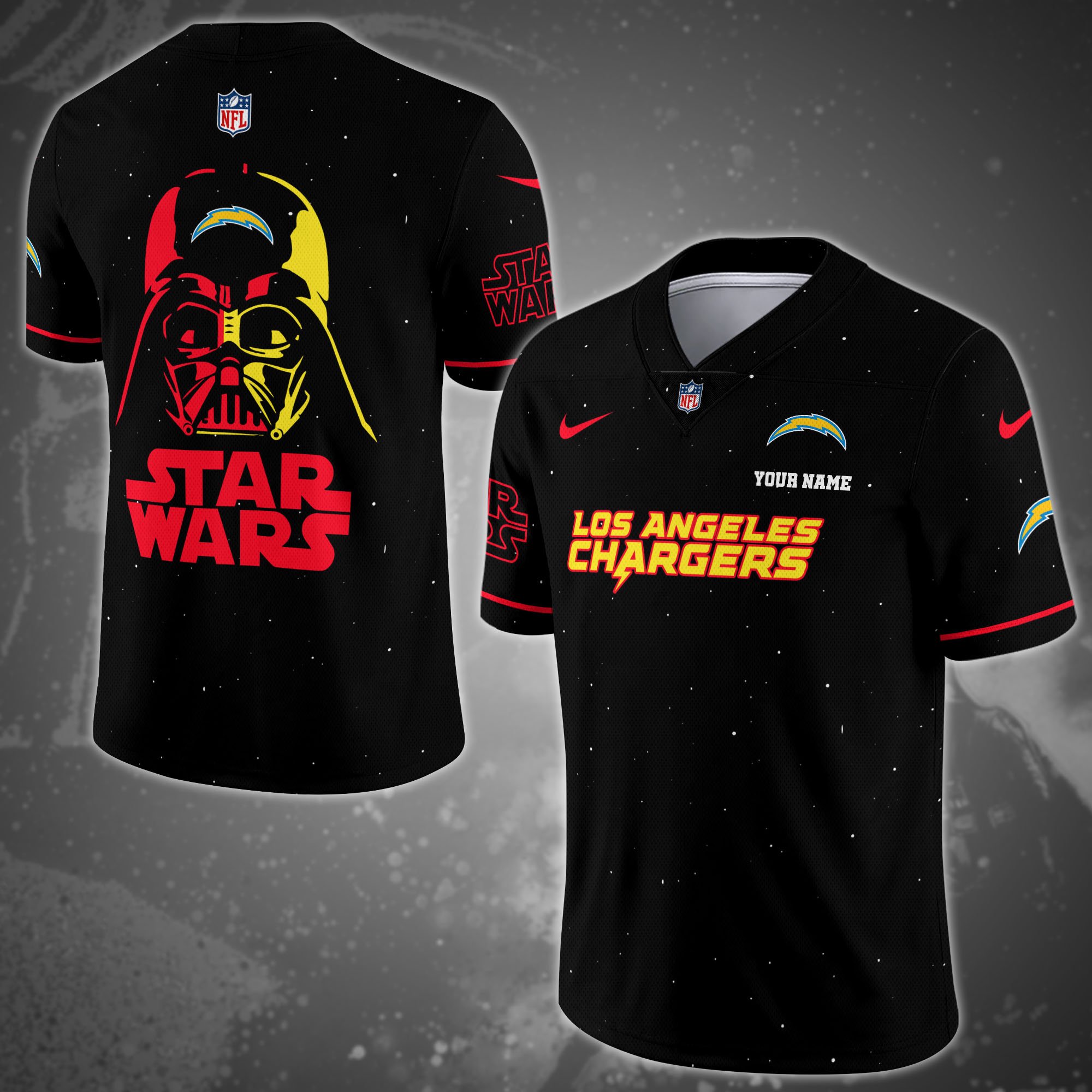 Los Angeles Chargers Team And Star Wars Vneck Football Jersey Custom Name, Sport Shirts, Sport Gifts