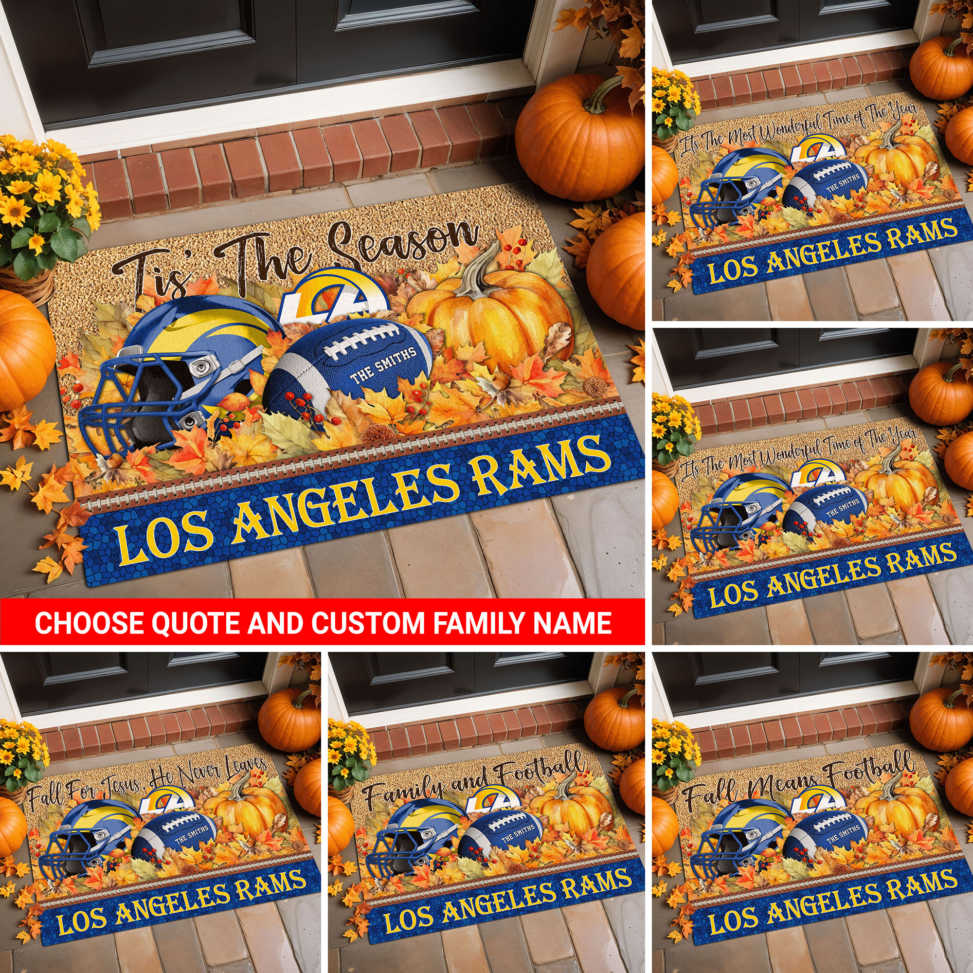 Los Angeles Rams Doormat Custom Your Family Name And Choose Your Quotes, Sport Doormat, Sport Gifts For Fan