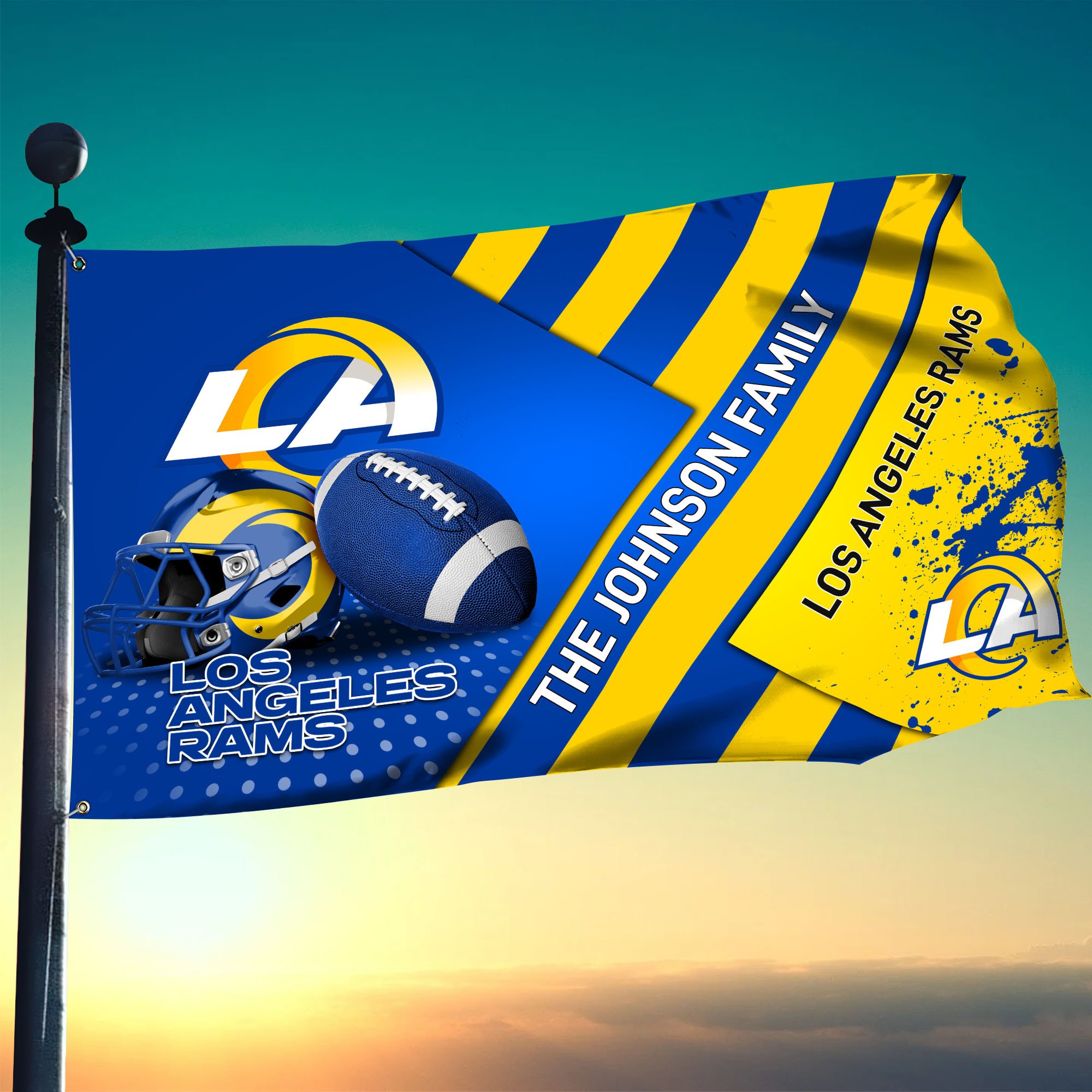 Los Angeles Rams Flag 3X5ft 4X6ft Custom Your Family Name, Sport Team Flag, Sport Gifts