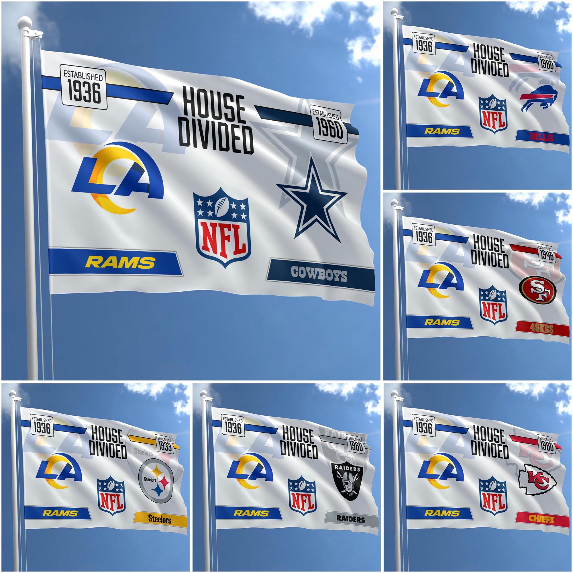 Los Angeles Rams Flag 3X5ft Choose Any Team, House Divided Flag, Home Decors