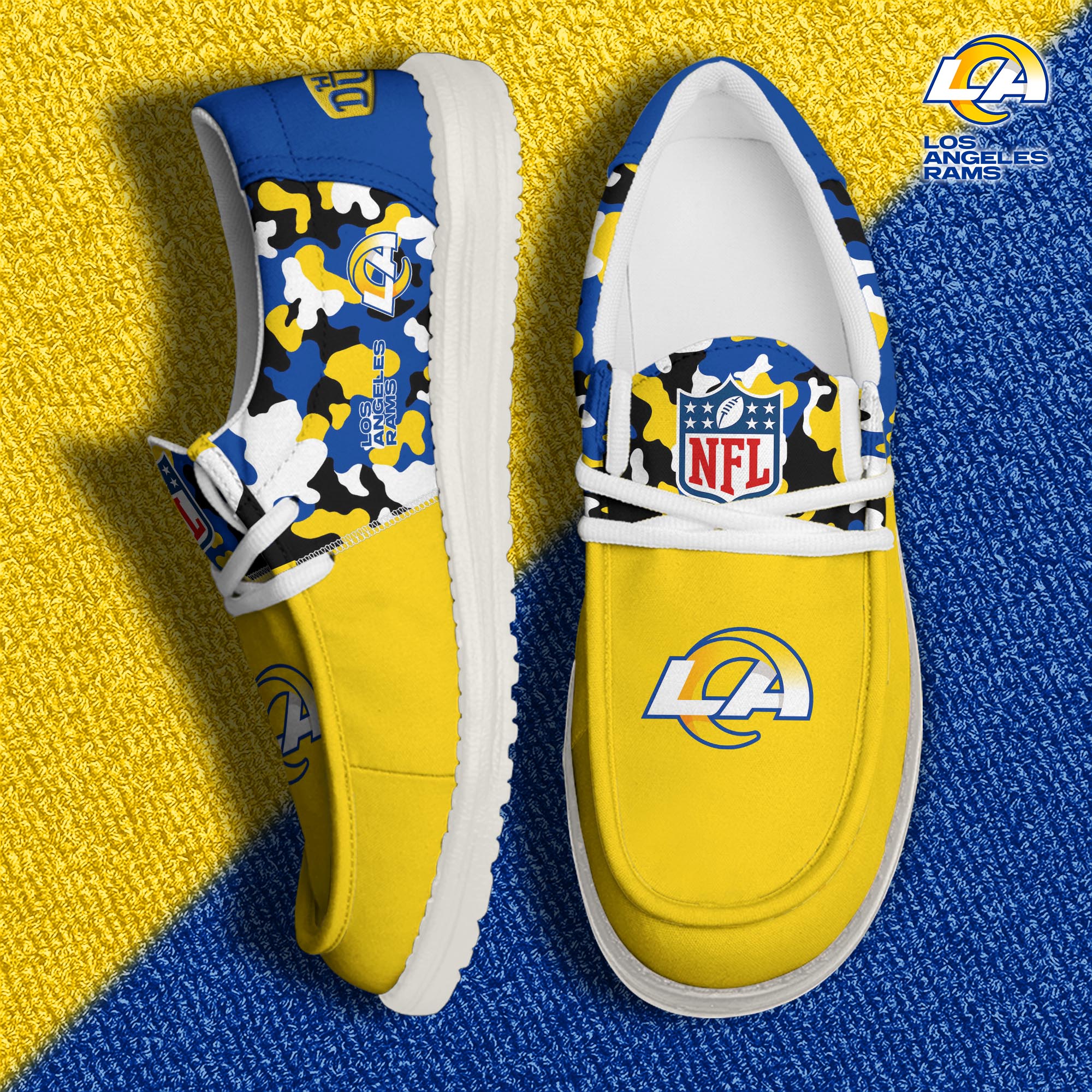 Los Angeles Rams Football Hey Dude Canvas Loafer Shoes Custom Your Name, Sport Shoes For Fan, Fan Gifts