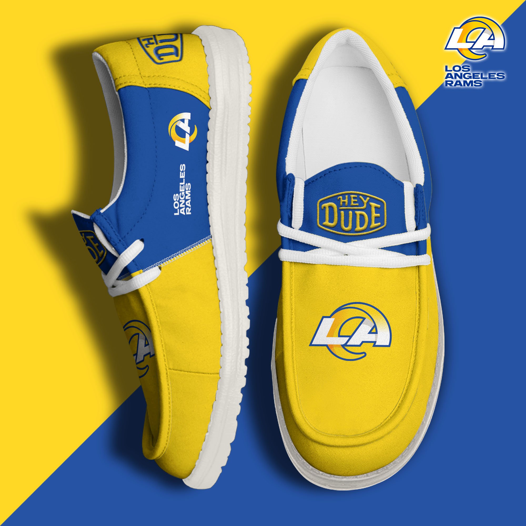 Los Angeles Rams Football Hey Dude Canvas Loafer Shoes Custom Your Name, Sport Shoes For Fan, Fan Gifts