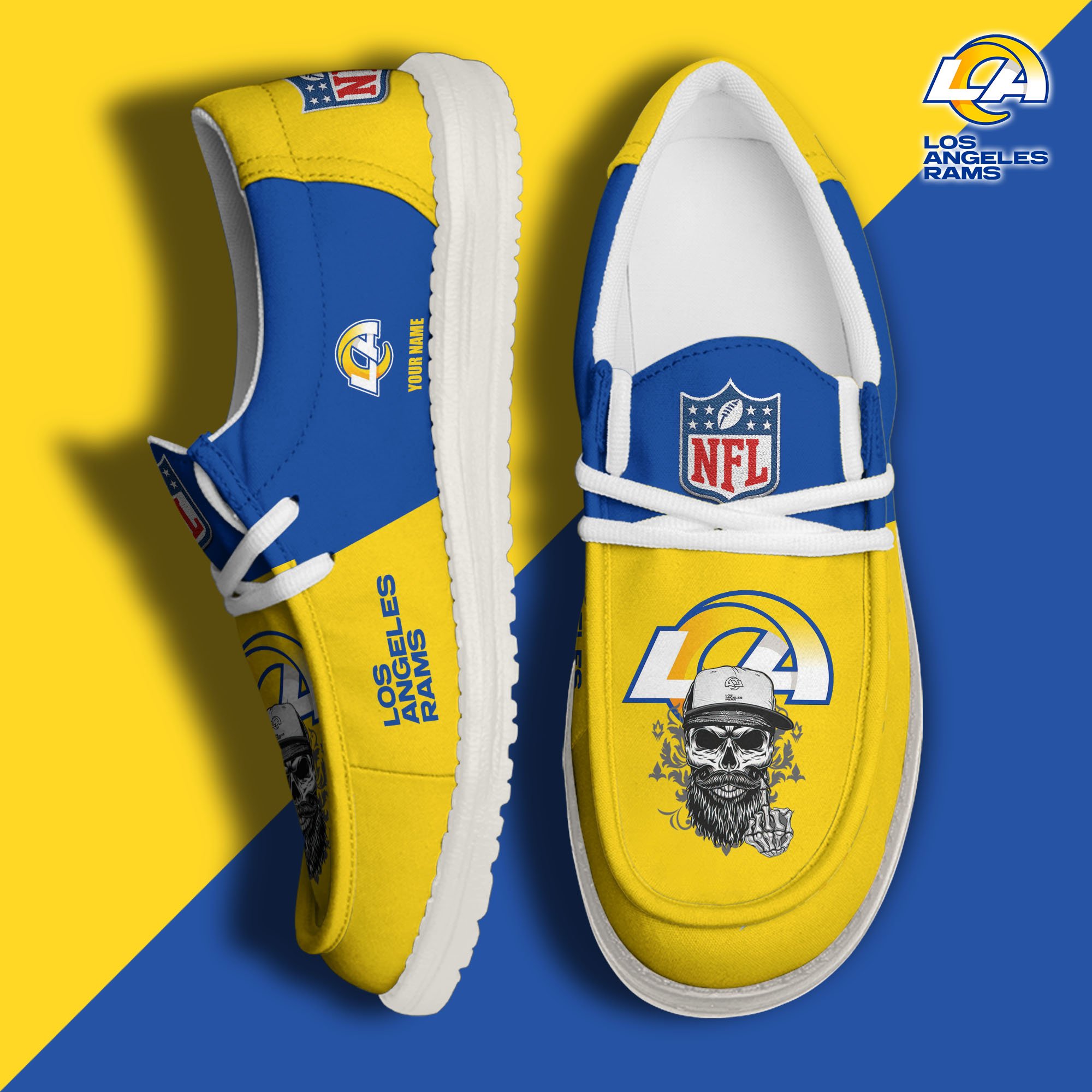 Los Angeles Rams H D White Canvas Loafer Shoes Custom Your Name, Sport Canvas Loafer Shoes