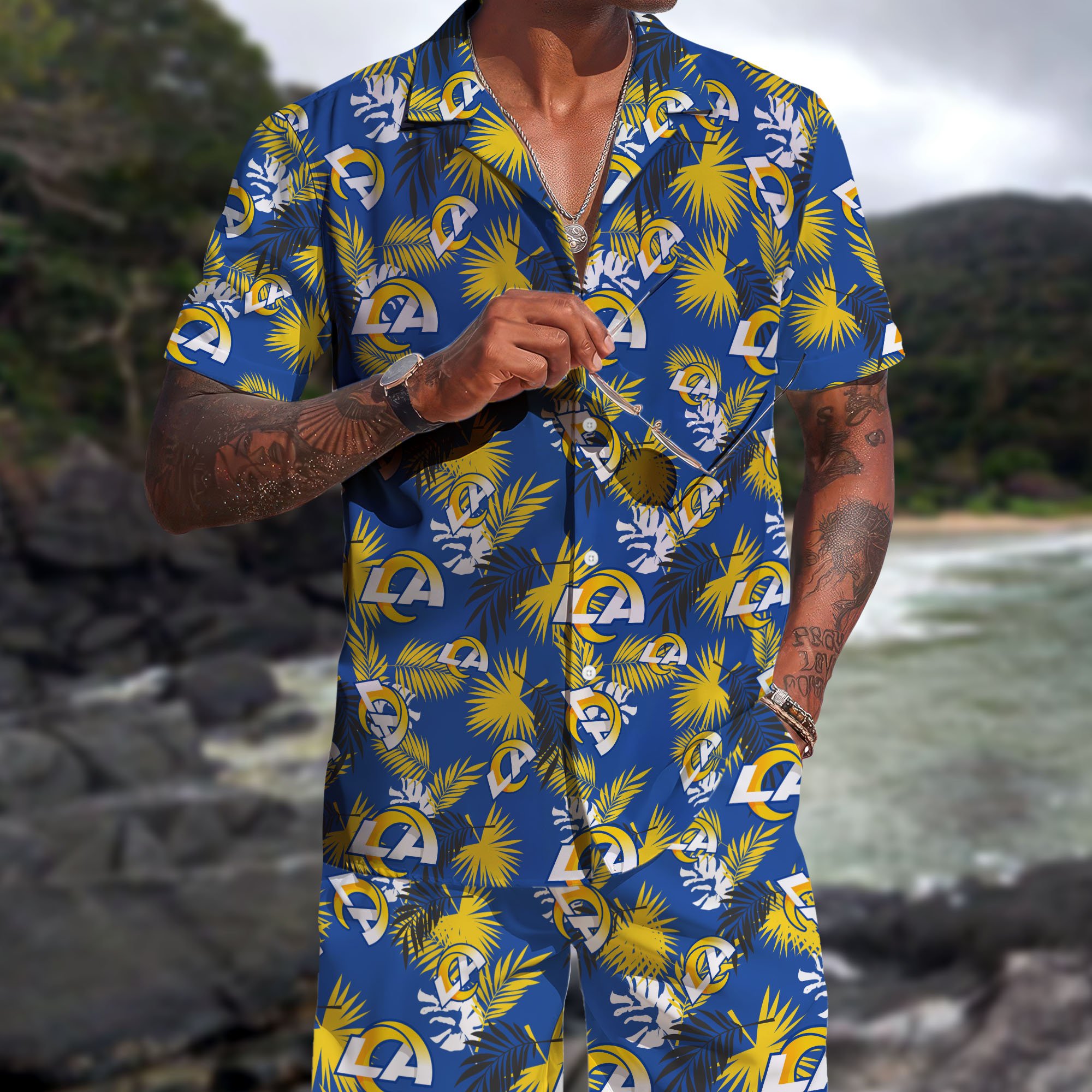 Los Angeles Rams Hawaiian Shorts Set 2025 Version, Hawaiian Shirts, Sports Shorts, Gifts For Fan