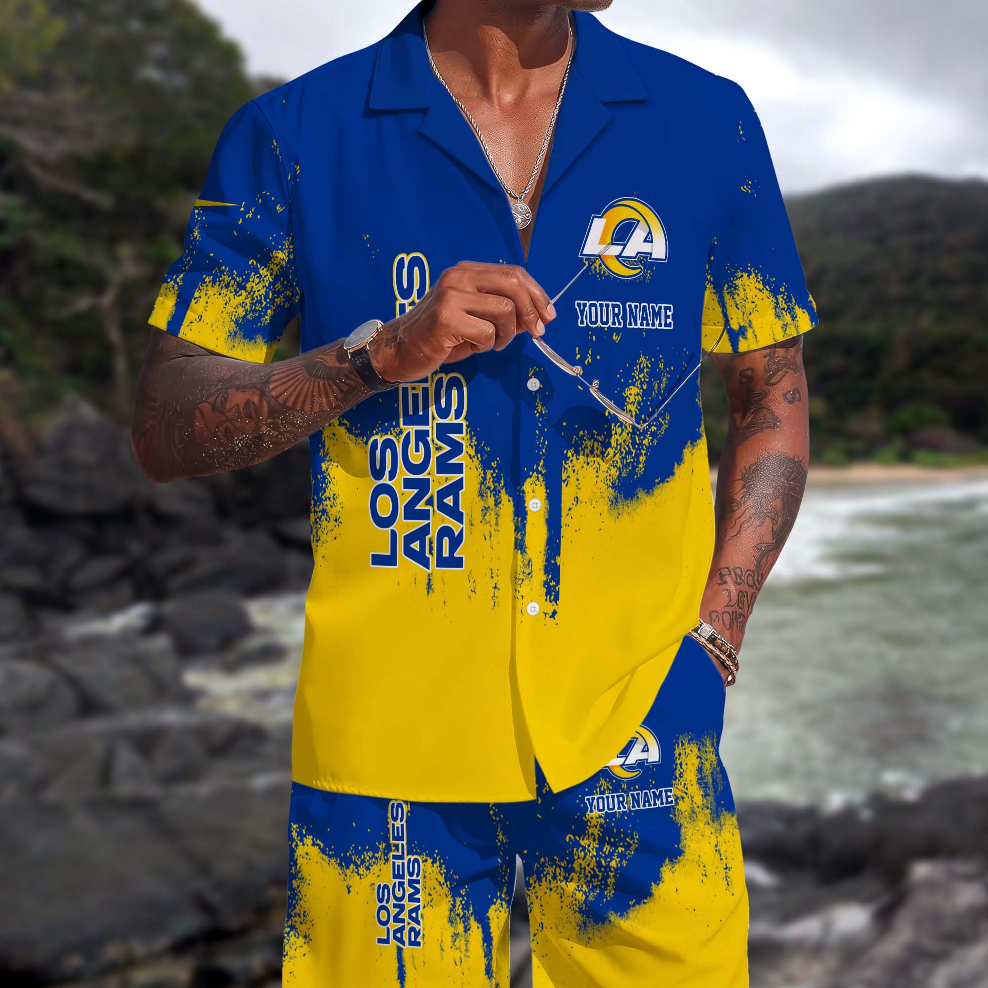 Los Angeles Rams Hawaiian Shorts Set Custom You Name, Sport Shorts, Gifts For Fan